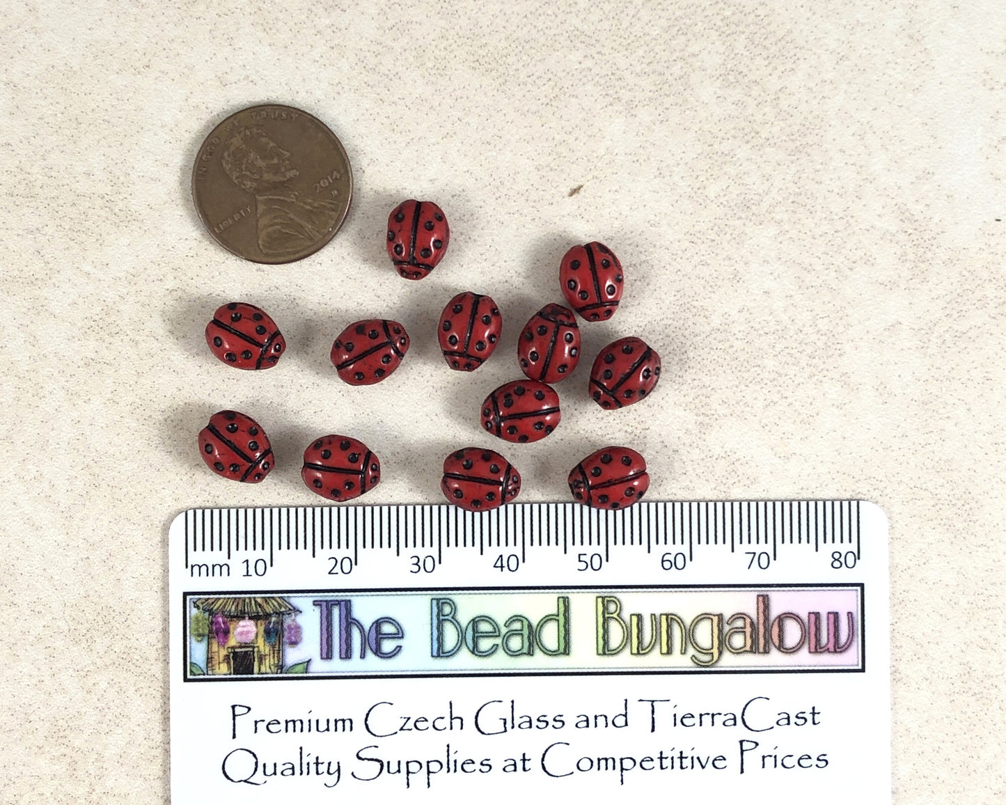 Lady Bug Beads, Czech Glass Ladybug Beads, Red Lady Bugs, Red and Black Beads, Czech Glass Beads, Specialty Czech Beads (RJ-4268) Qty. 10