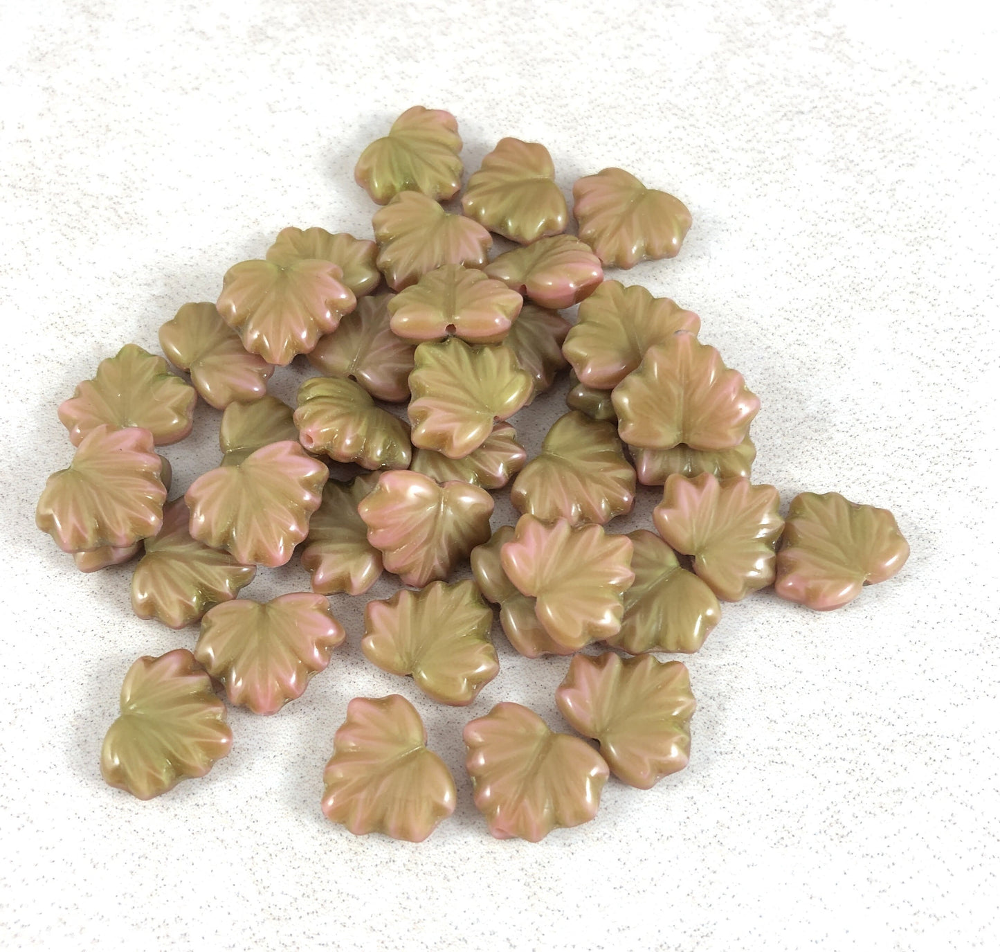 Pink and Green Maple Leaf Bead ~ 10x13mm Maple Leaf Beads ~ Czech Glass Beads ~ Pink and Green Silk Glass Maple Leaf (RJ-0522) * Qty. 8