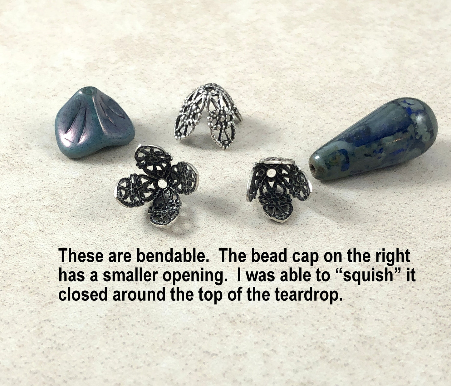 9mm Oxidized Silver Bead Caps ~ Bendable, Filigree Bead Caps ~ Oxidized Sterling Silver Plated Brass (VJS-BB68) * Qty. 4