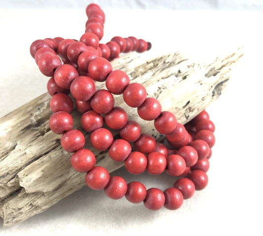 Dark Orange Wooden Beads Lightweight Wood Beads Mala Beads 8mm Round Wooden Beads Round Red-Orange Beads (1867NB) - 16" Strand