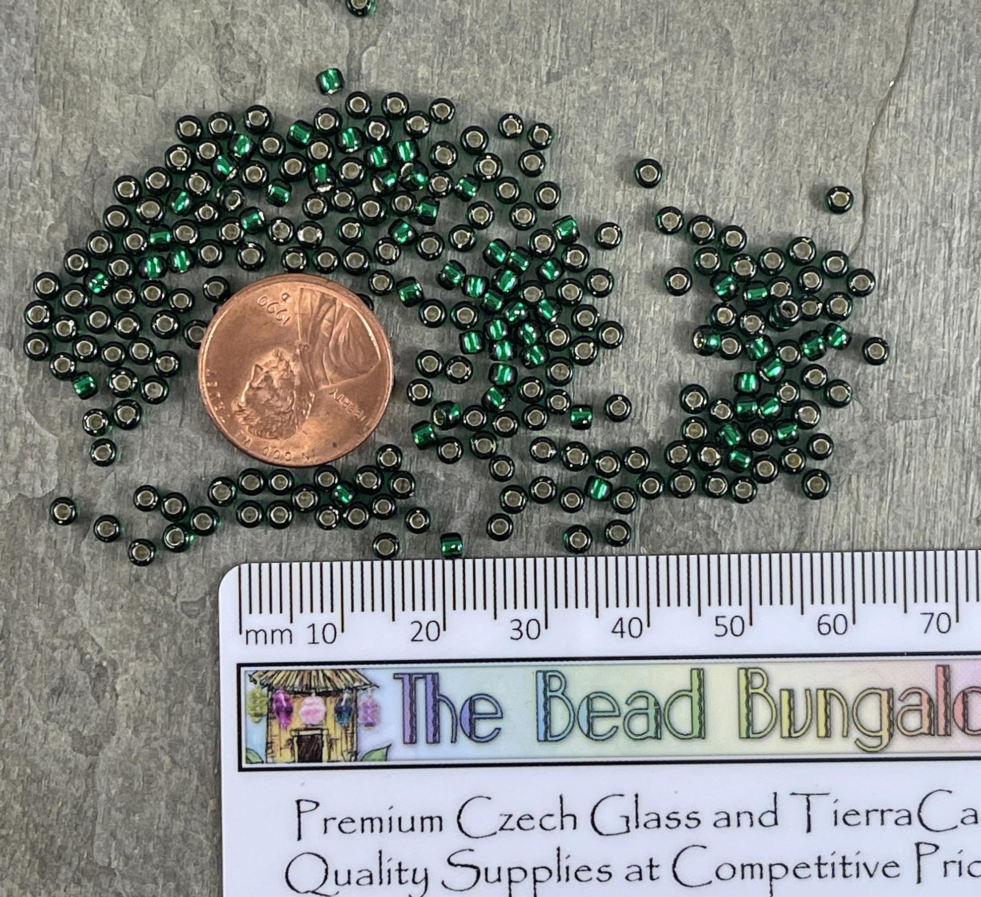 Green Seed Beads - 8/0 TOHO Glass Seed Beads Silver Lined Green Seed Bead (T8/N-T164) Emerald Green 3mm Glass Beads - Qty 20 grams