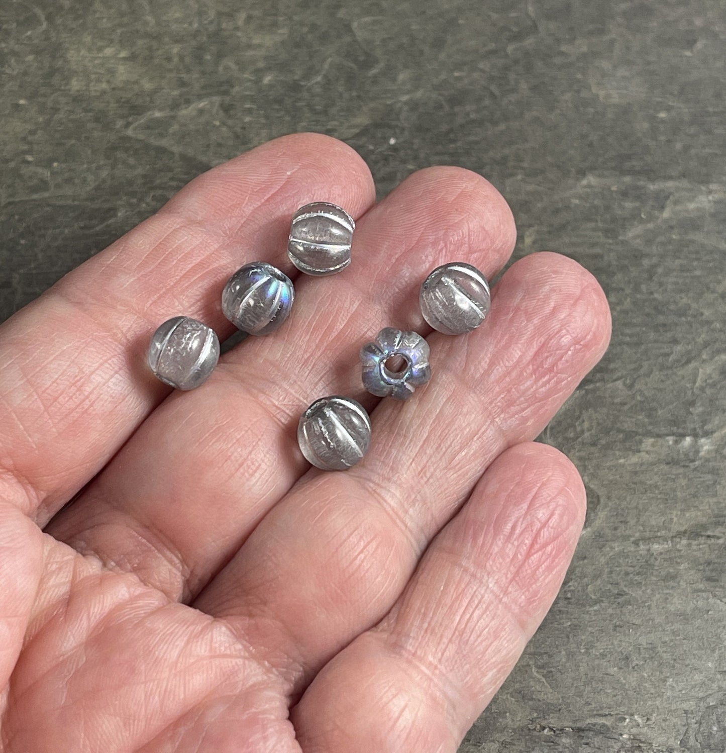 Czech Glass Beads - 8mm Large Hole Melon Silver AB Large Hole Beads - Transparent Glass with Silver Wash and AB Finish (BH8/N-088) *