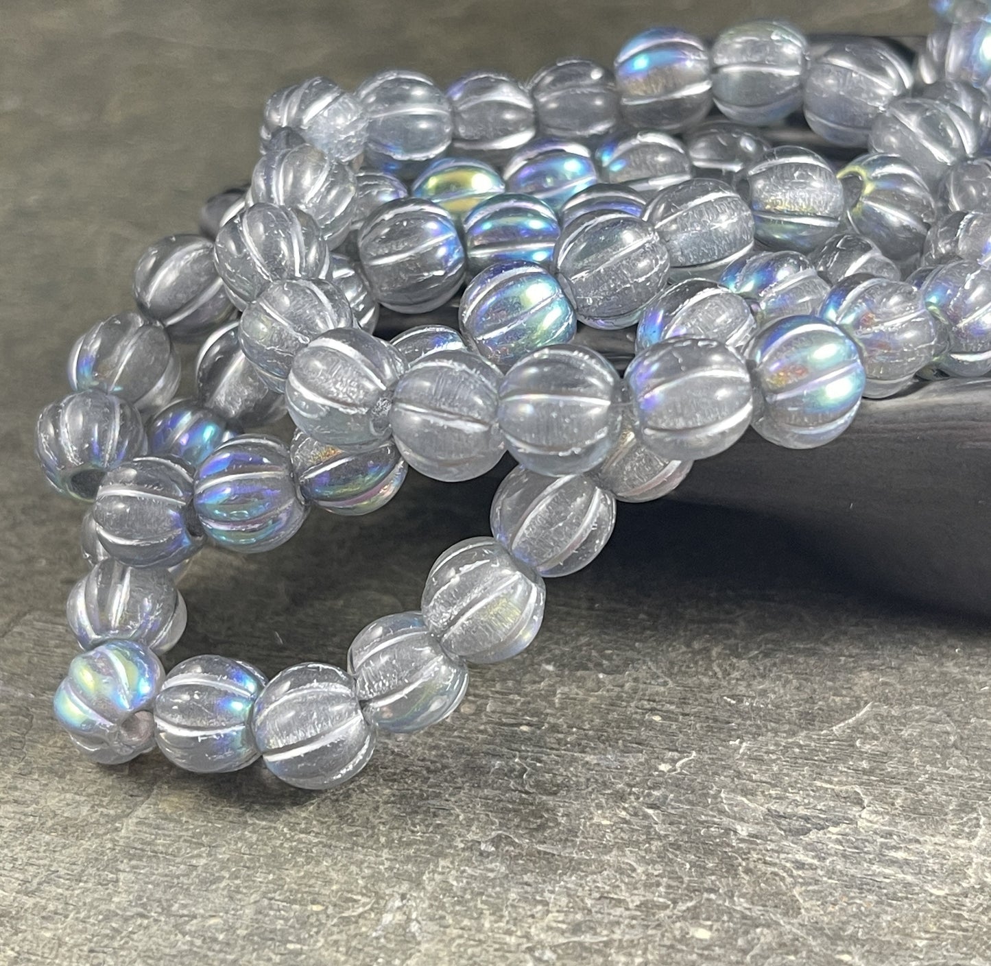 Czech Glass Beads - 8mm Large Hole Melon Silver AB Large Hole Beads - Transparent Glass with Silver Wash and AB Finish (BH8/N-088) *