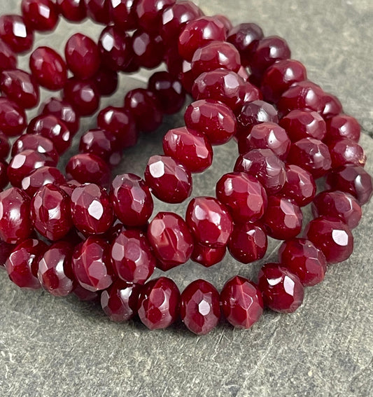 7x5mm Red Faceted Czech Glass Rondelles ~ Opaque Cranberry Red Glass Beads (R7/RJ-0666) * Qty. 25