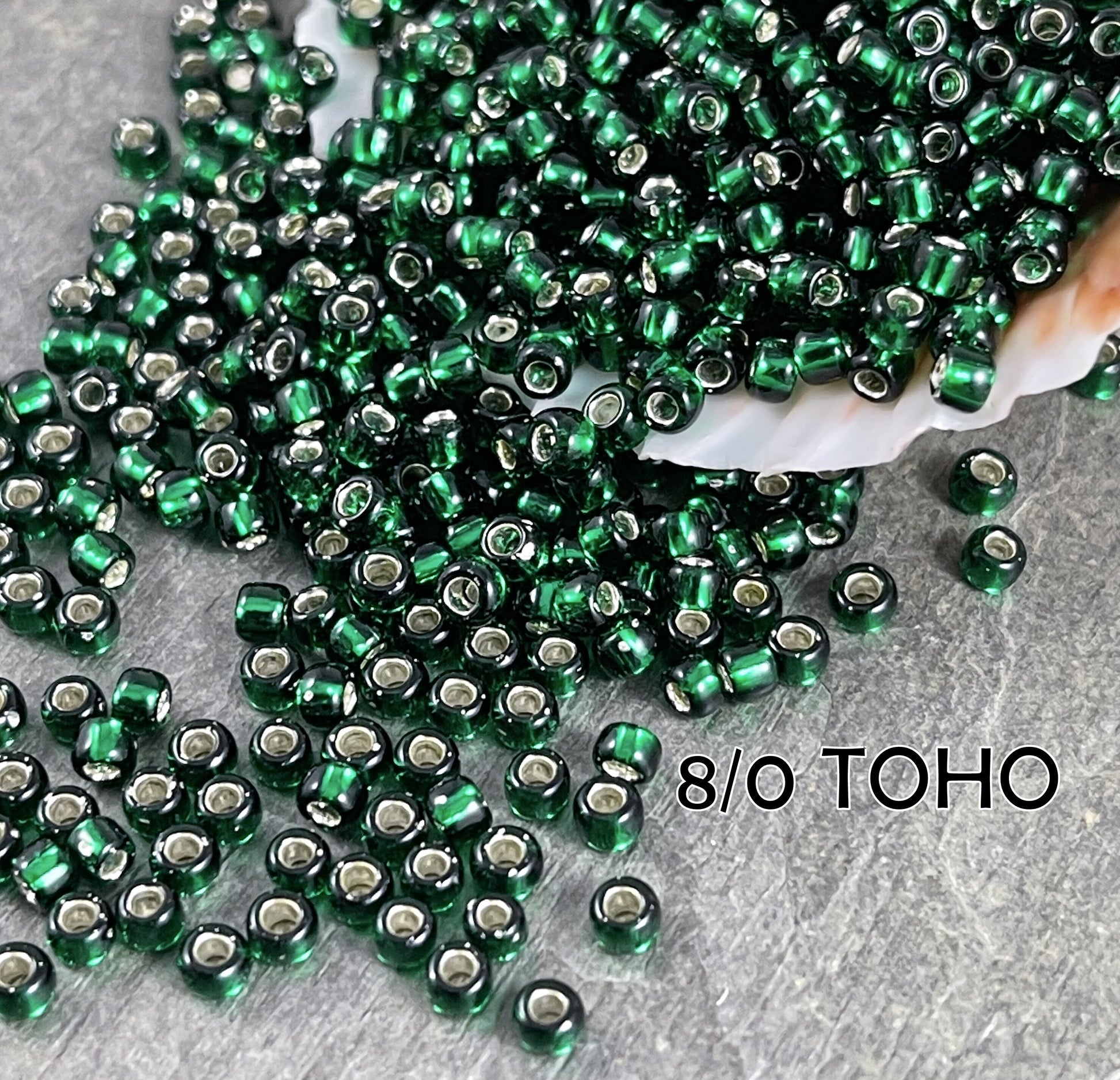 Green Seed Beads - 8/0 TOHO Glass Seed Beads Silver Lined Green Seed Bead (T8/N-T164) Emerald Green 3mm Glass Beads - Qty 20 grams