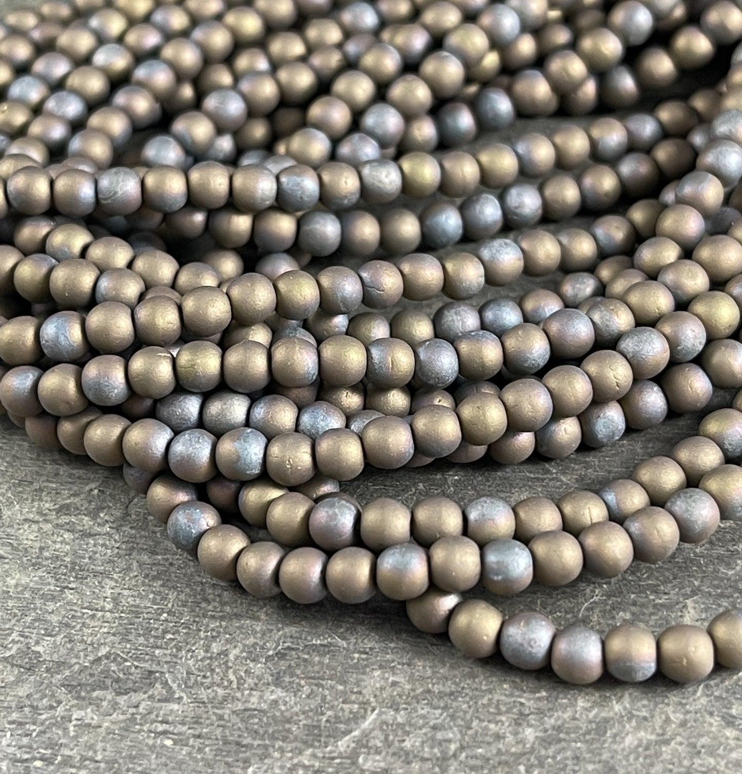 Matte Oxidized Bronze Czech Glass Beads Small Round Glass Beads Brown Czech Beads 4mm Round Beads Matte Brown (D4/SM-M15768) - Qty 100