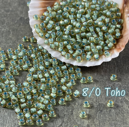 TOHO Glass Seed Beads - 8/0 Light Topaz Seafoam Lined (T8/SM-952) 8/0 Seed Beads ~ 3mm Glass Beads * Qty 10 grams