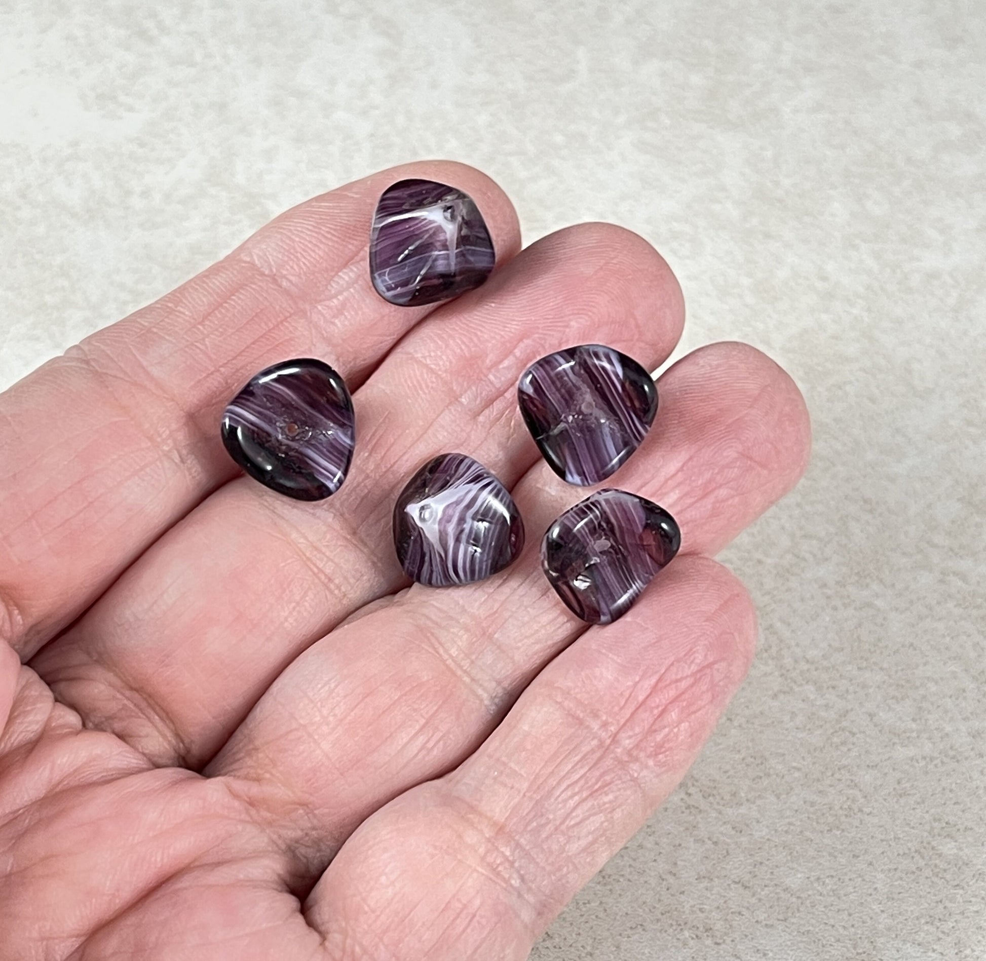 Two-Tone Purple 3-Petal Flower Beads Glass Flower Beads Purple and White Striped Flower 12x9mm Bell Flower Bead (FLLB/RJ-1030) * Qty. 8