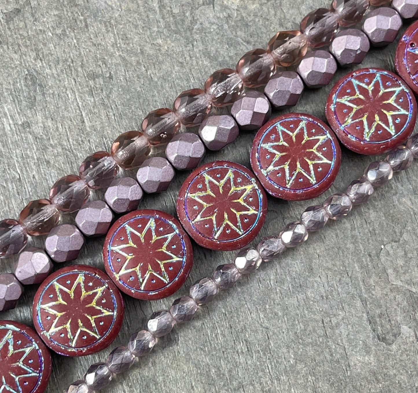 Star of Ishtar - Czech Glass Beads Matte Brown with AB Wash Brown Czech Beads Chestnut Brown Star of Ishtar Beads (PSOI-10) - Qty. 4