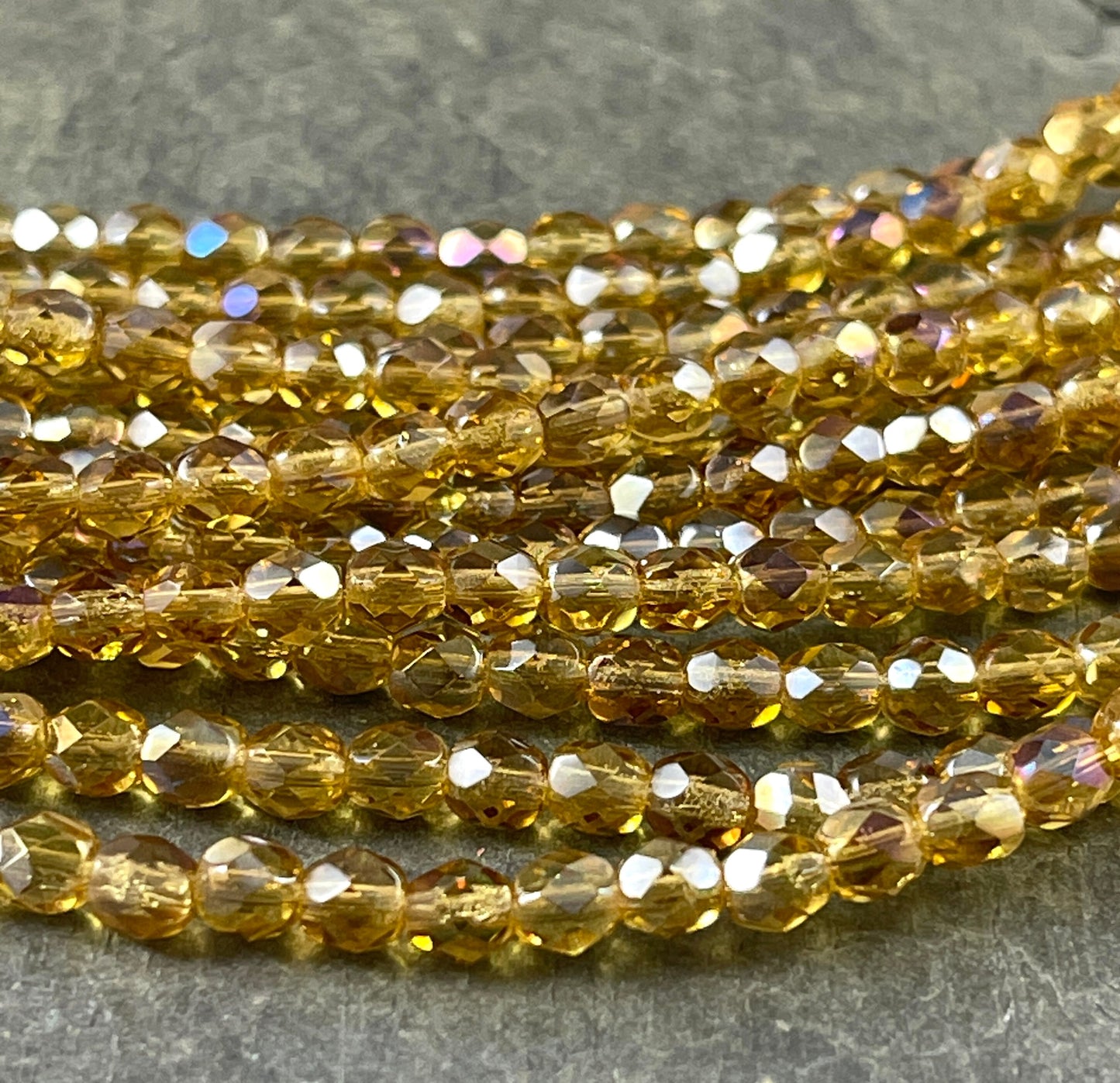 Honey Gold Czech Glass Beads 4mm Gold Topaz Beads 4mm Faceted Round Beads - Twilight Topaz Transparent Gold (FP4/SM-W1006) * Qty. 50