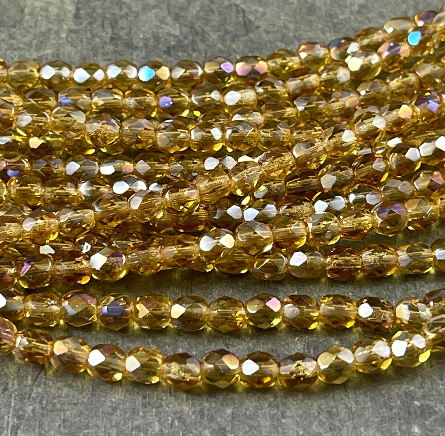 Honey Gold Czech Glass Beads 4mm Gold Topaz Beads 4mm Faceted Round Beads - Twilight Topaz Transparent Gold (FP4/SM-W1006) * Qty. 50