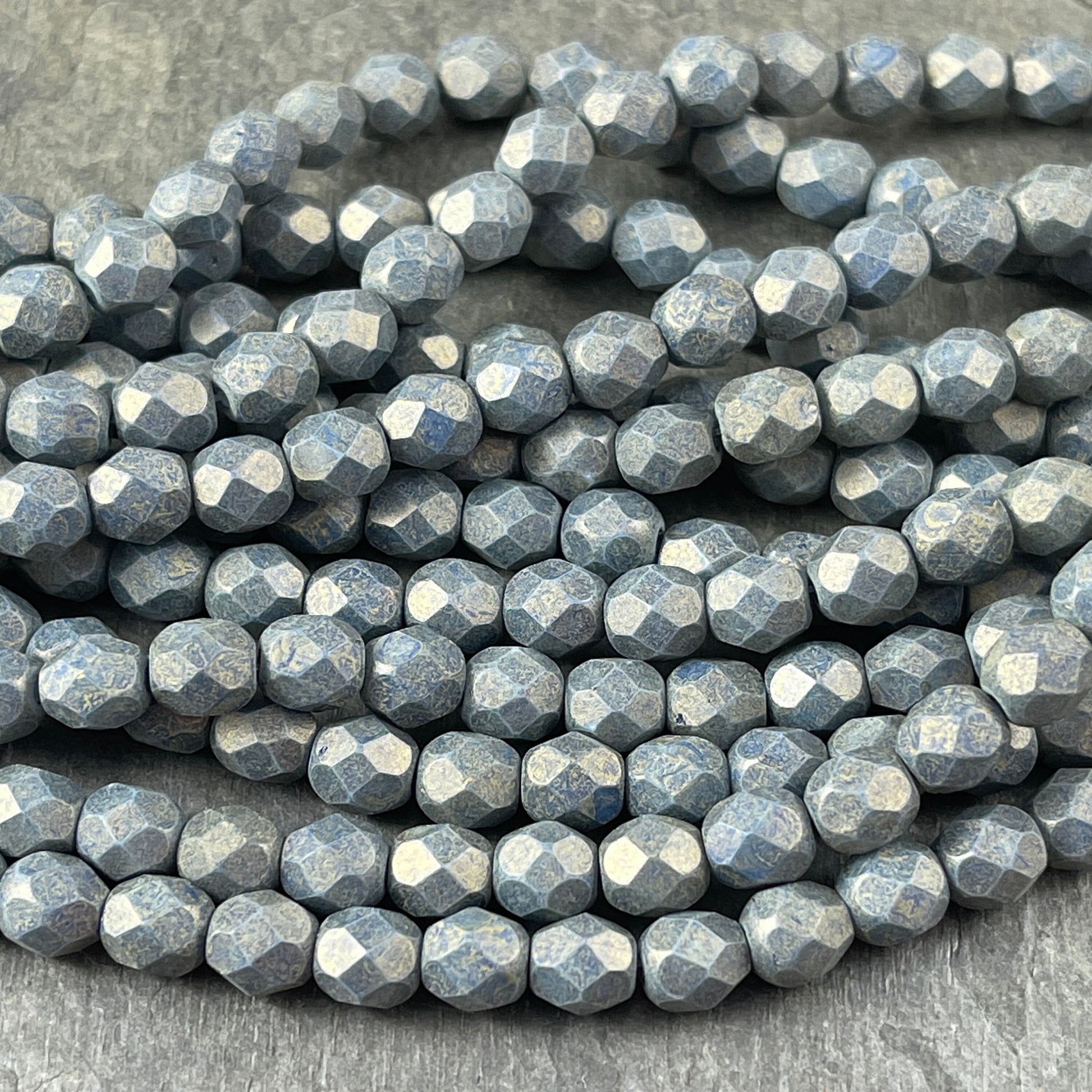 Czech Glass Beads - 6mm Matte Satin Blue Beads 6mm Faceted Round Beads - Pacifica Poppy Seed Slate Blue (FP6/SM-PS1007) - Qty 25