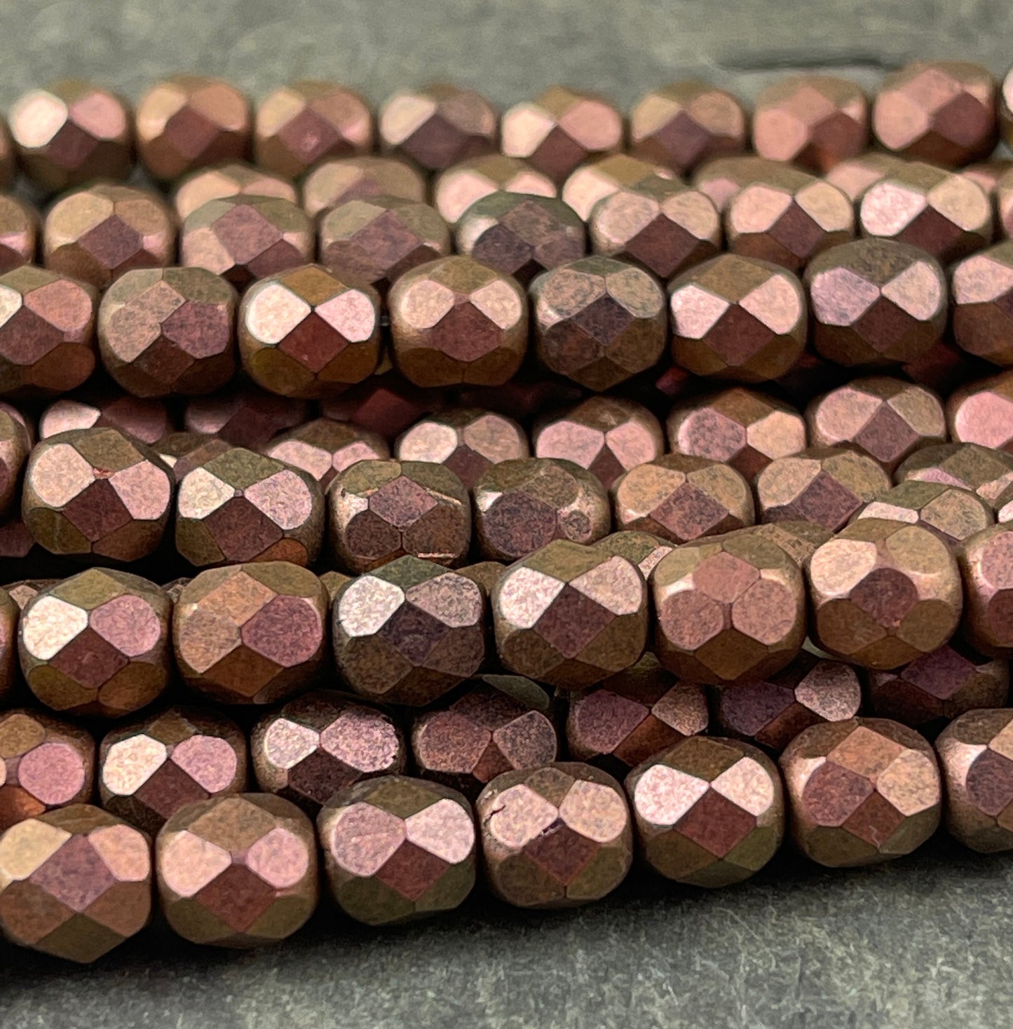 Antiqued Copper Czech Glass Beads - 6mm Matte Metallic Copper Beads 6mm Faceted Round Beads Polychrome Copper Rose (FP6/SM-94100) * Qty 25