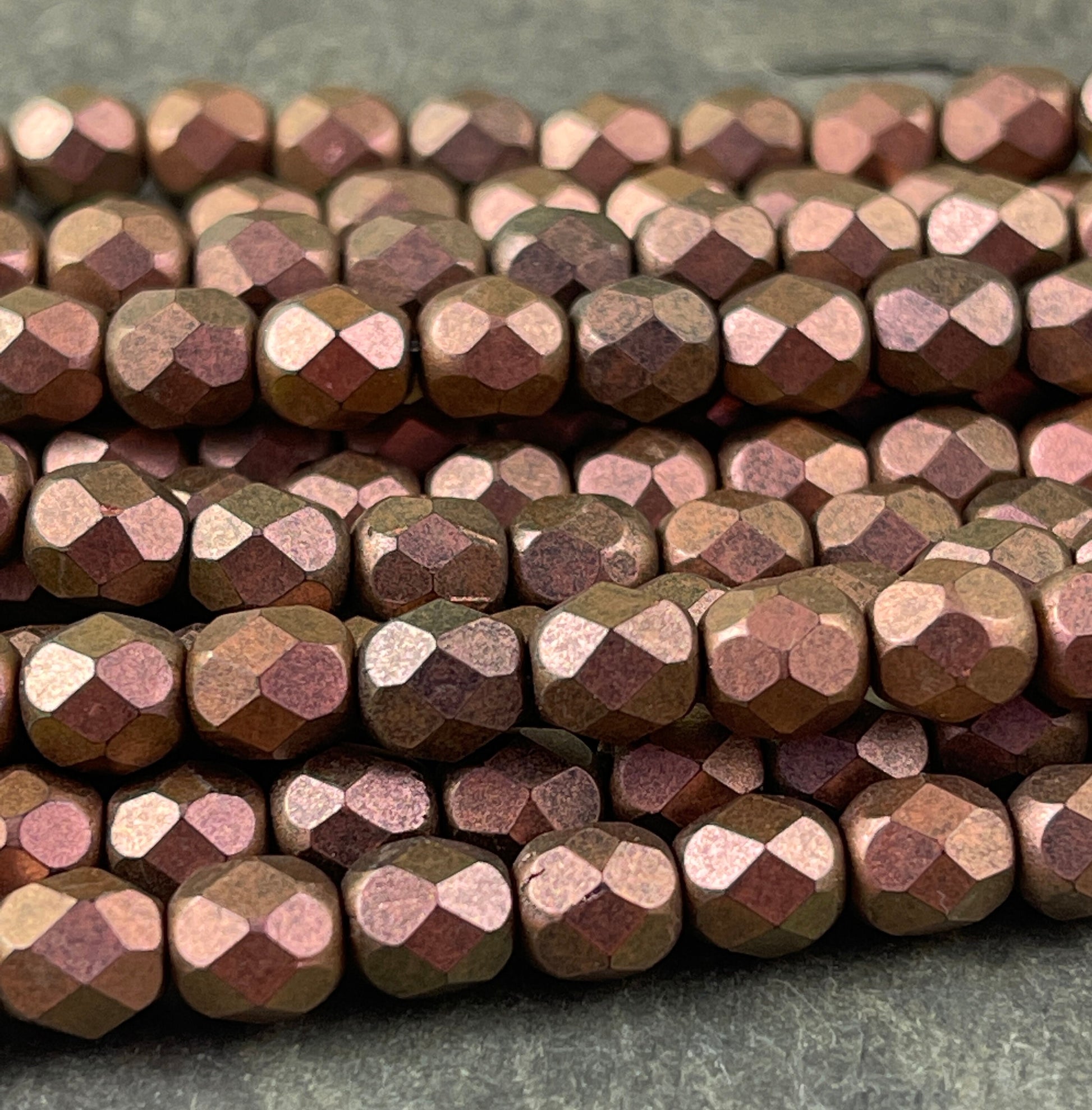 Antiqued Copper Czech Glass Beads - 6mm Matte Metallic Copper Beads 6mm Faceted Round Beads Polychrome Copper Rose (FP6/SM-94100) * Qty 25