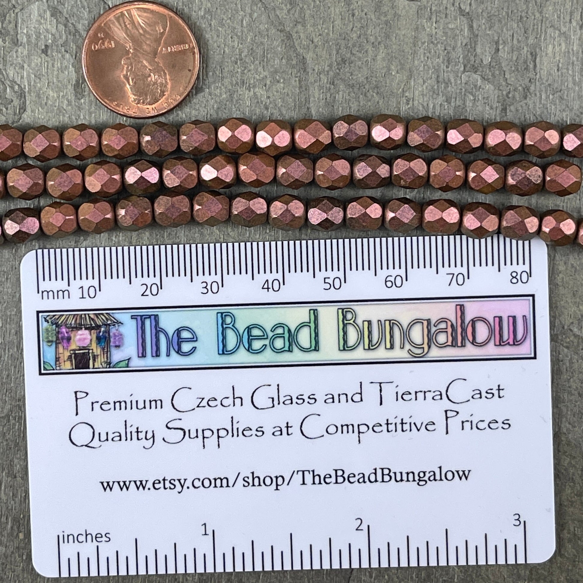 Antiqued Copper Czech Glass Beads - 6mm Matte Metallic Copper Beads 6mm Faceted Round Beads Polychrome Copper Rose (FP6/SM-94100) * Qty 25