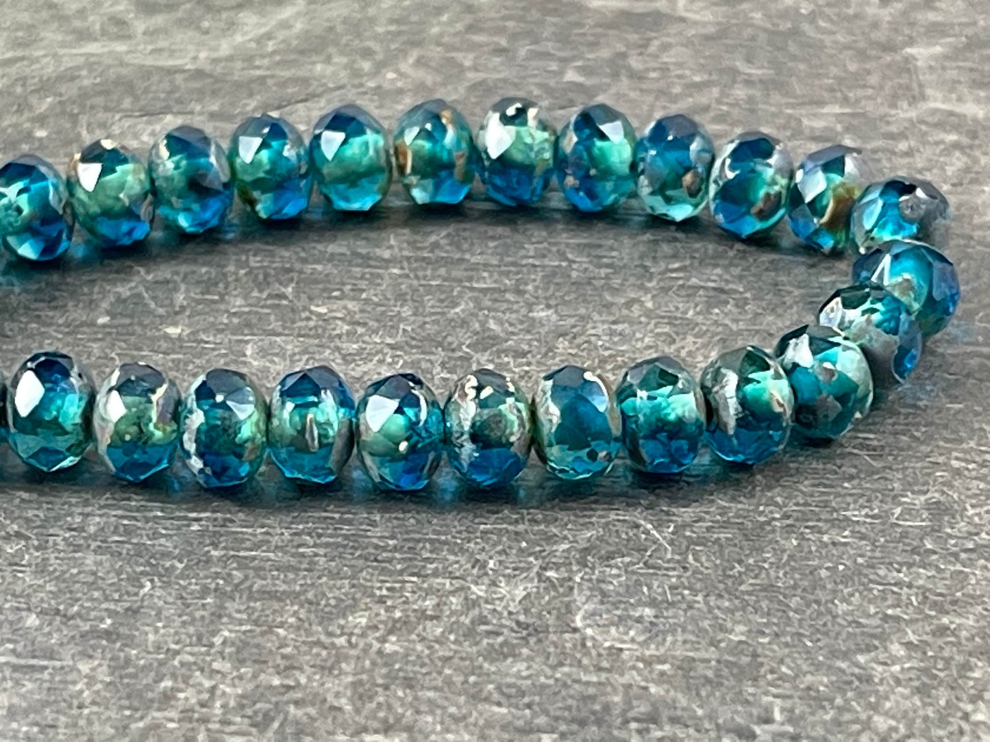 Pacific Blue Rondelle Faceted Czech Glass Beads 5x3mm Rondelle Transparent Ocean Blue Picasso (R5/N-1357) * Qty. 30