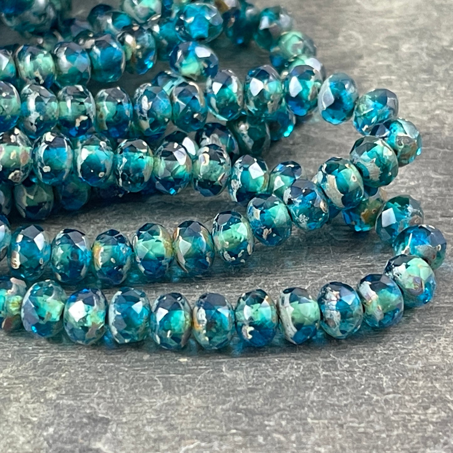 Pacific Blue Rondelle Faceted Czech Glass Beads 5x3mm Rondelle Transparent Ocean Blue Picasso (R5/N-1357) * Qty. 30