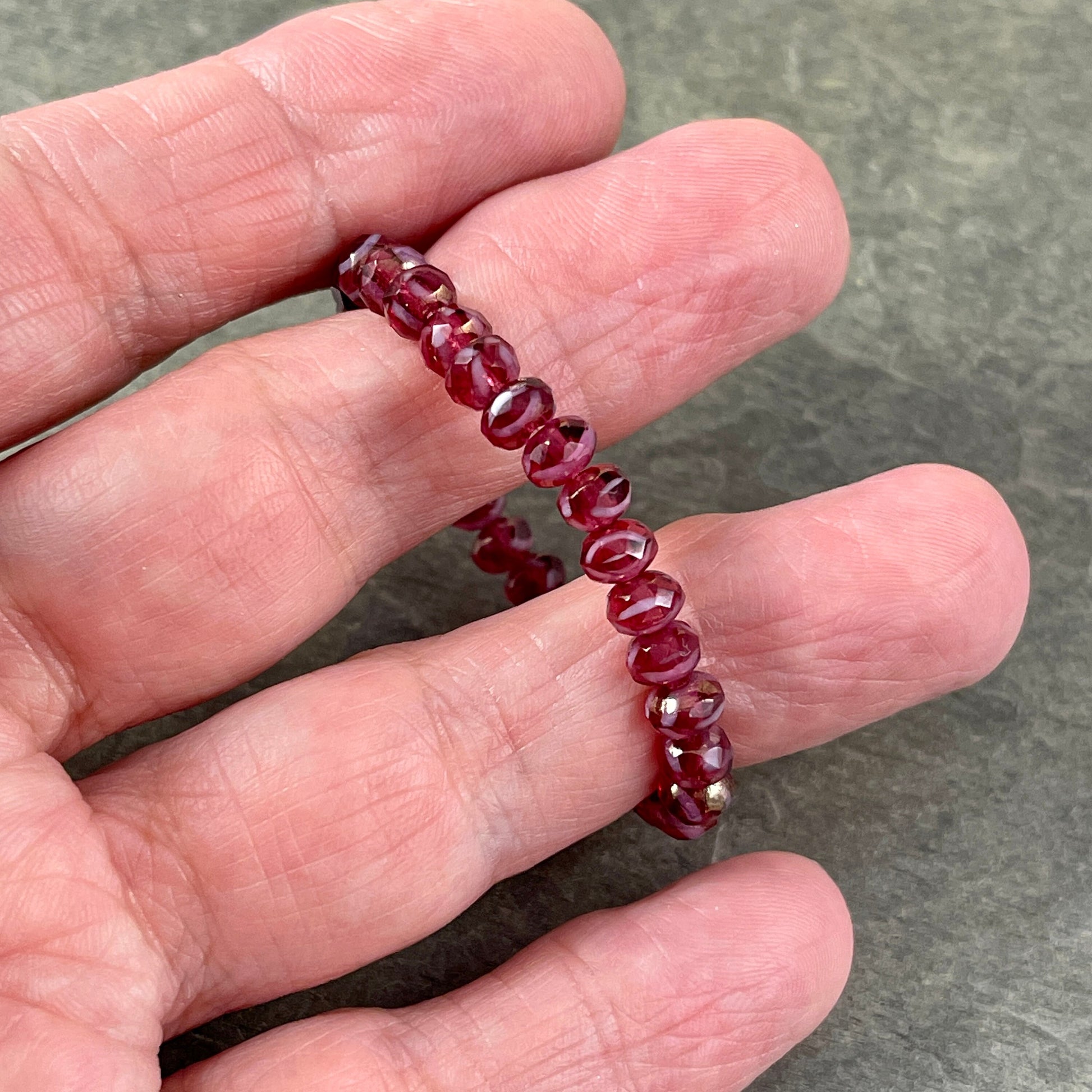 Fuchsia Pink Czech Glass Beads ~ 5x3mm Faceted Rondelles ~ Rosewood and White with Mother of Pearl Picasso (R5/N-0179) * Qty. 30