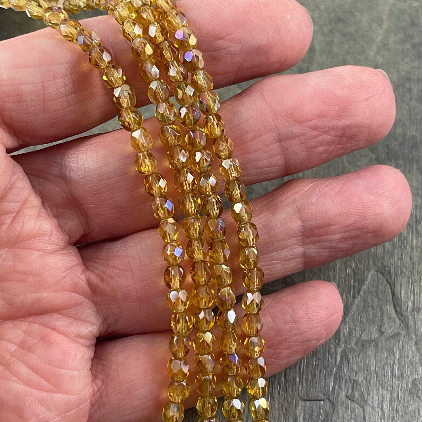 Honey Gold Czech Glass Beads 4mm Gold Topaz Beads 4mm Faceted Round Beads - Twilight Topaz Transparent Gold (FP4/SM-W1006) * Qty. 50