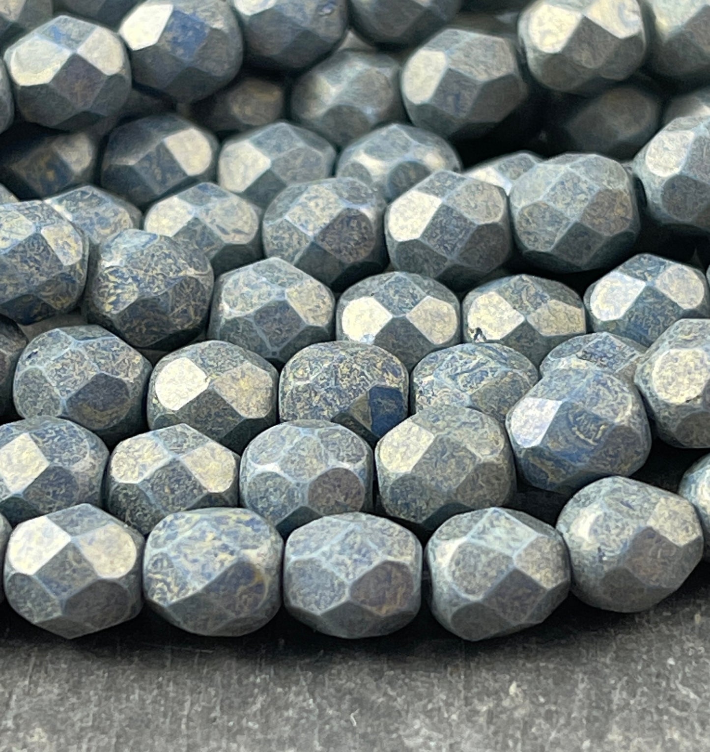 Czech Glass Beads - 6mm Matte Satin Blue Beads 6mm Faceted Round Beads - Pacifica Poppy Seed Slate Blue (FP6/SM-PS1007) - Qty 25