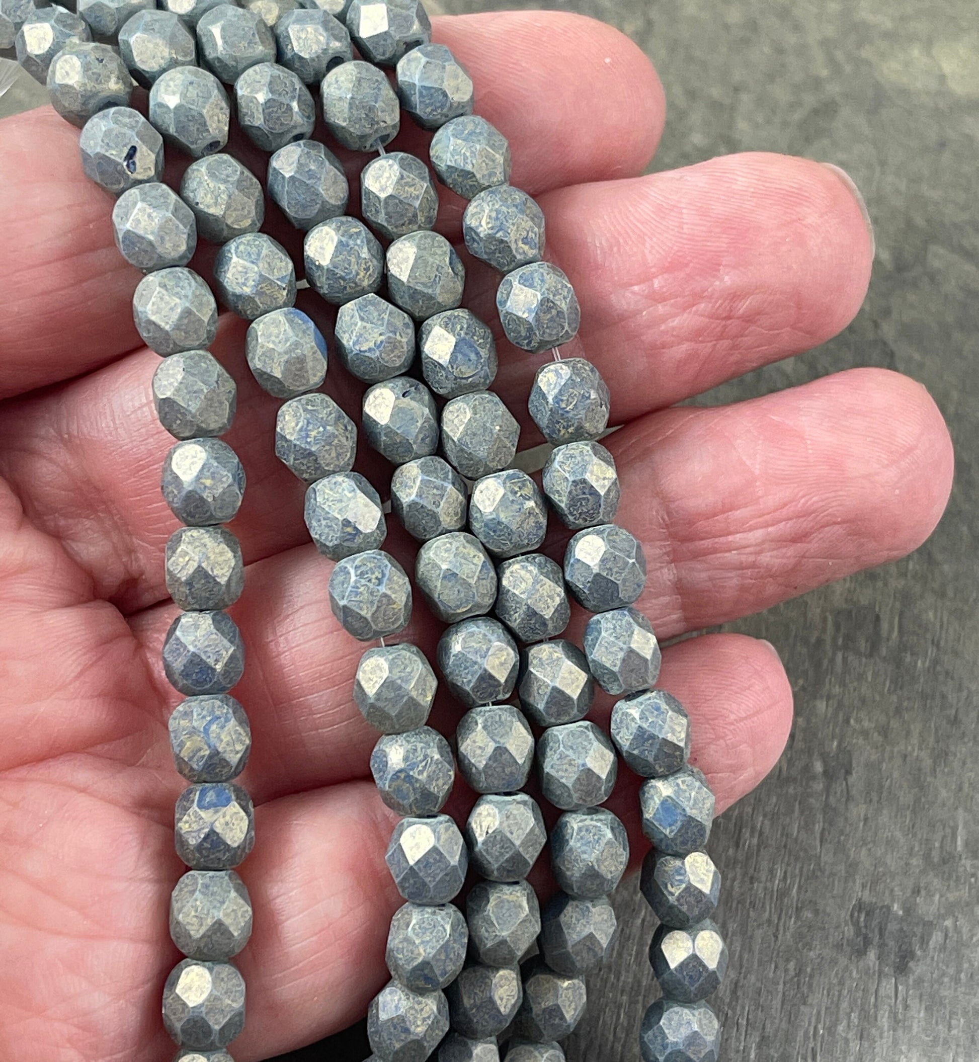 Czech Glass Beads - 6mm Matte Satin Blue Beads 6mm Faceted Round Beads - Pacifica Poppy Seed Slate Blue (FP6/SM-PS1007) - Qty 25