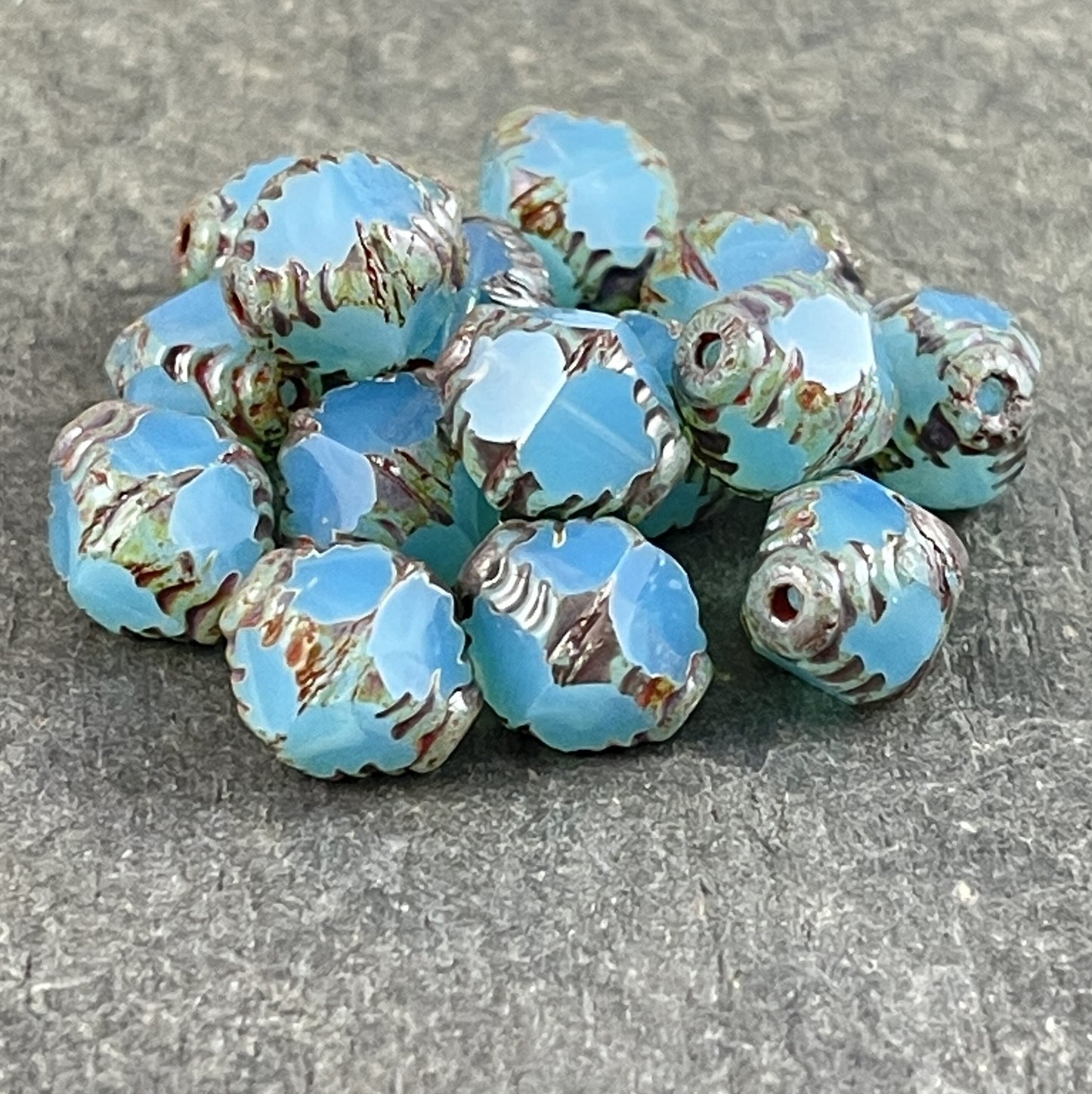 Sky Blue Picasso Beads Turquoise Blue Picasso Beads 10x8mm Bicone Beads Czech Glass Beads - Blue Glass Beads (BIC/N-0448) * Qty. 10