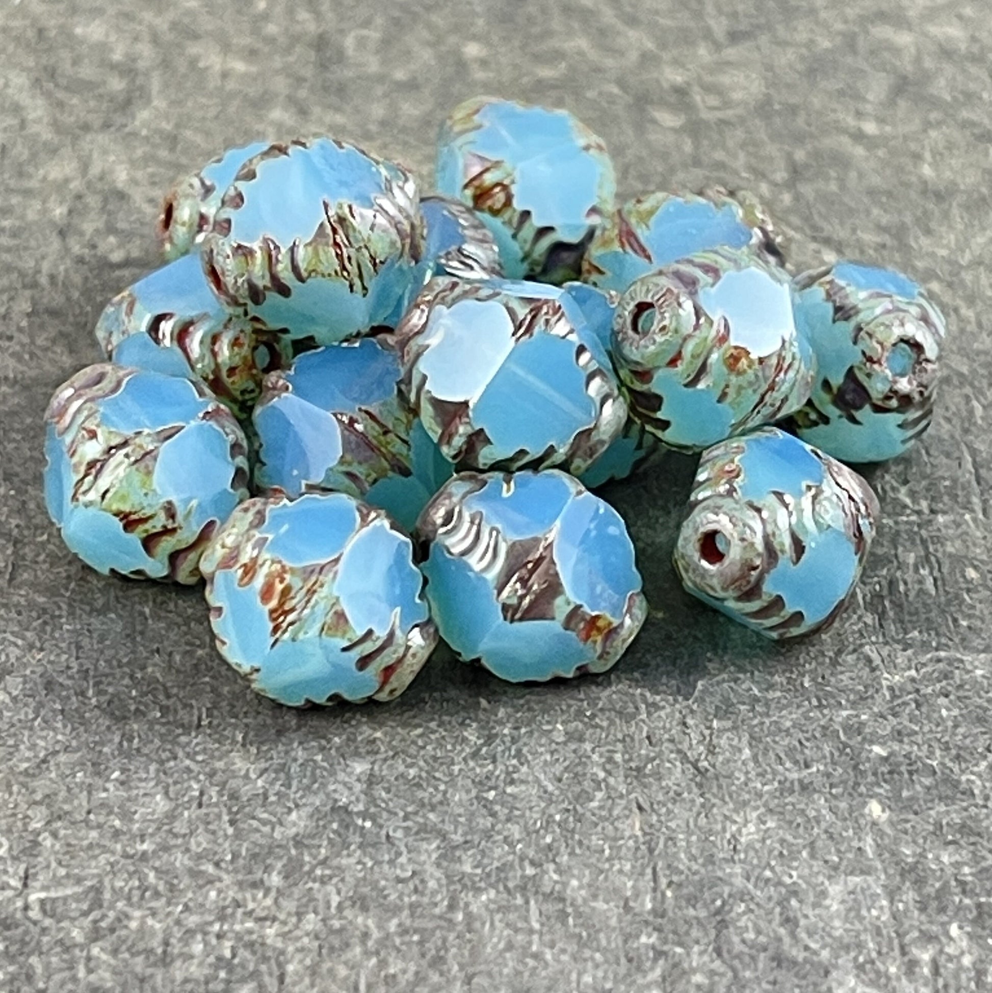 Sky Blue Picasso Beads Turquoise Blue Picasso Beads 10x8mm Bicone Beads Czech Glass Beads - Blue Glass Beads (BIC/N-0448) * Qty. 10