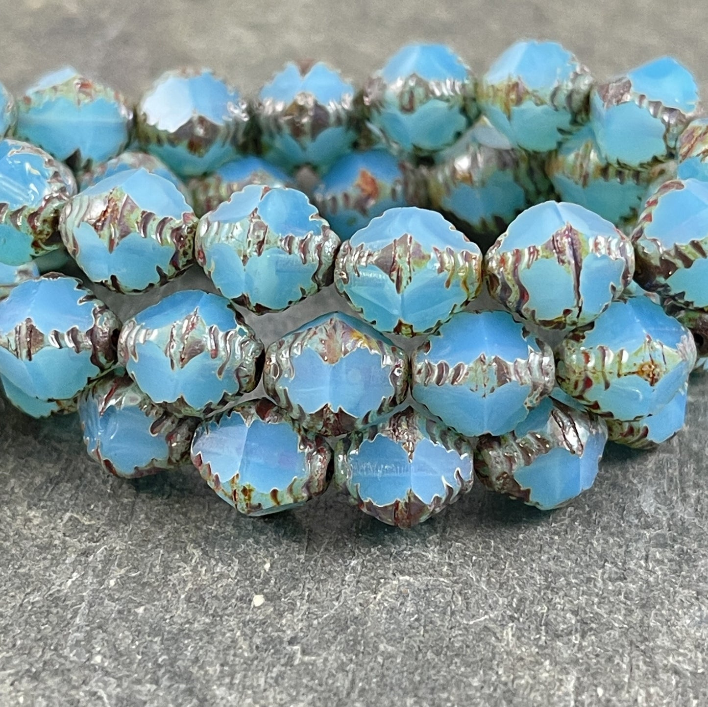 Sky Blue Picasso Beads Turquoise Blue Picasso Beads 10x8mm Bicone Beads Czech Glass Beads - Blue Glass Beads (BIC/N-0448) * Qty. 10