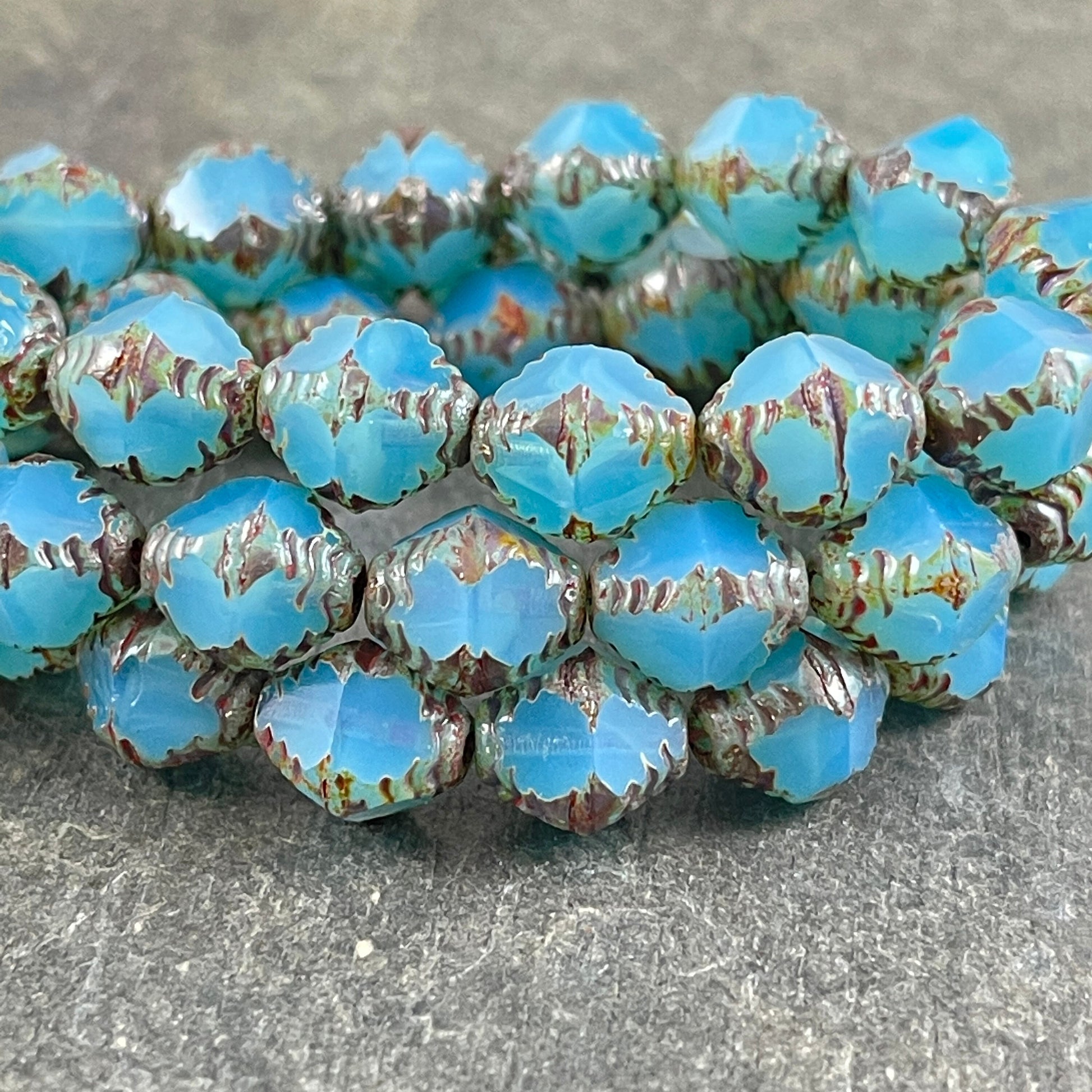 Sky Blue Picasso Beads Turquoise Blue Picasso Beads 10x8mm Bicone Beads Czech Glass Beads - Blue Glass Beads (BIC/N-0448) * Qty. 10