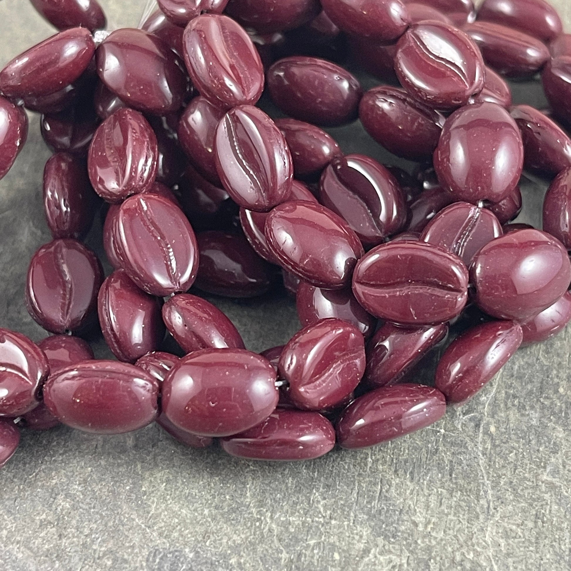 Coffee Bean Czech Glass Beads ~ Chestnut Brown Coffee Beans ~ 11x8mm Glass Coffee Beans (MISC/RJ-4556) - Qty. 12
