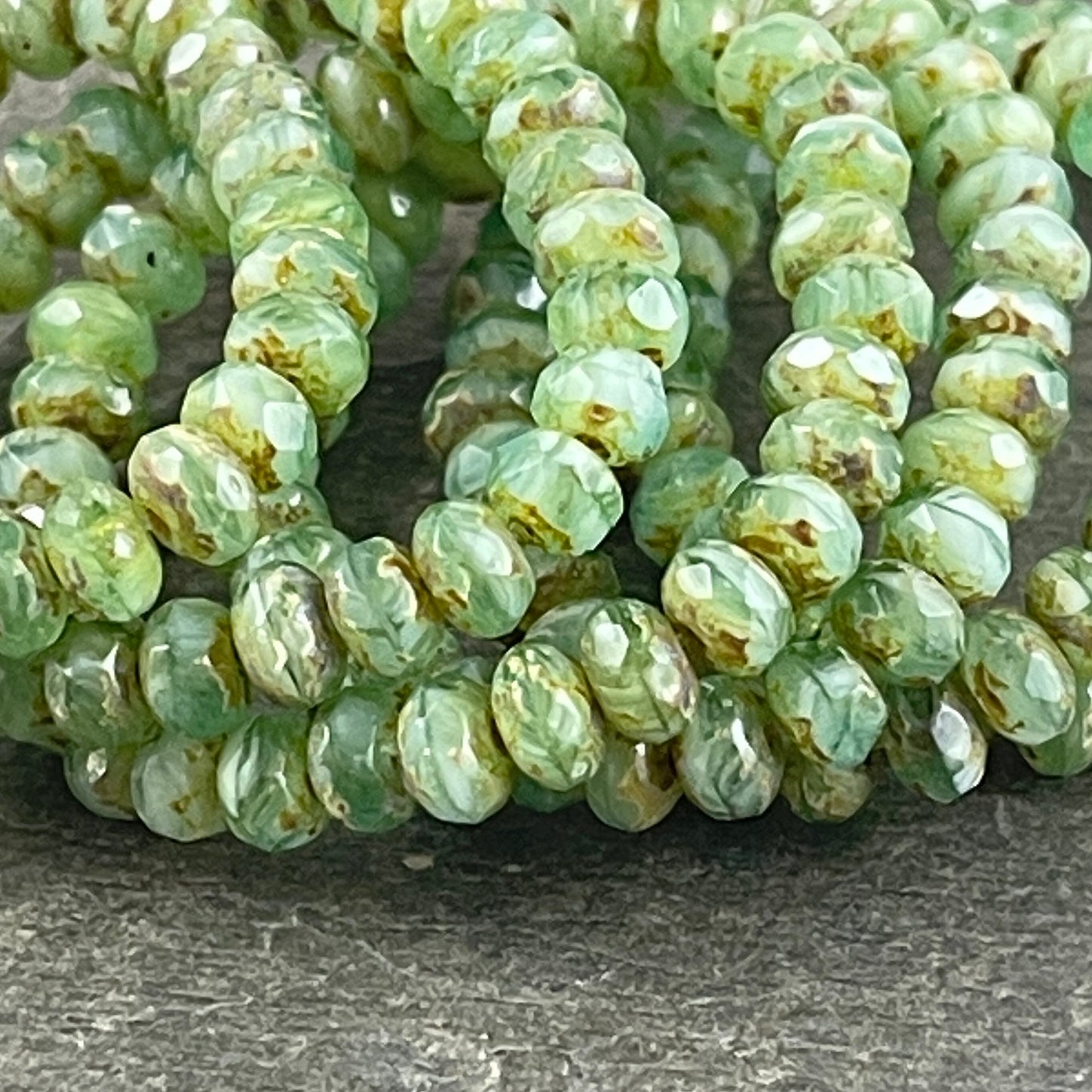 Light Green Beads Green Rondelles Czech Beads 5x3mm Rondelle Czech Glass Beads Green Peruvian Opal Mix (R5/RJ-2146) * Qty 30