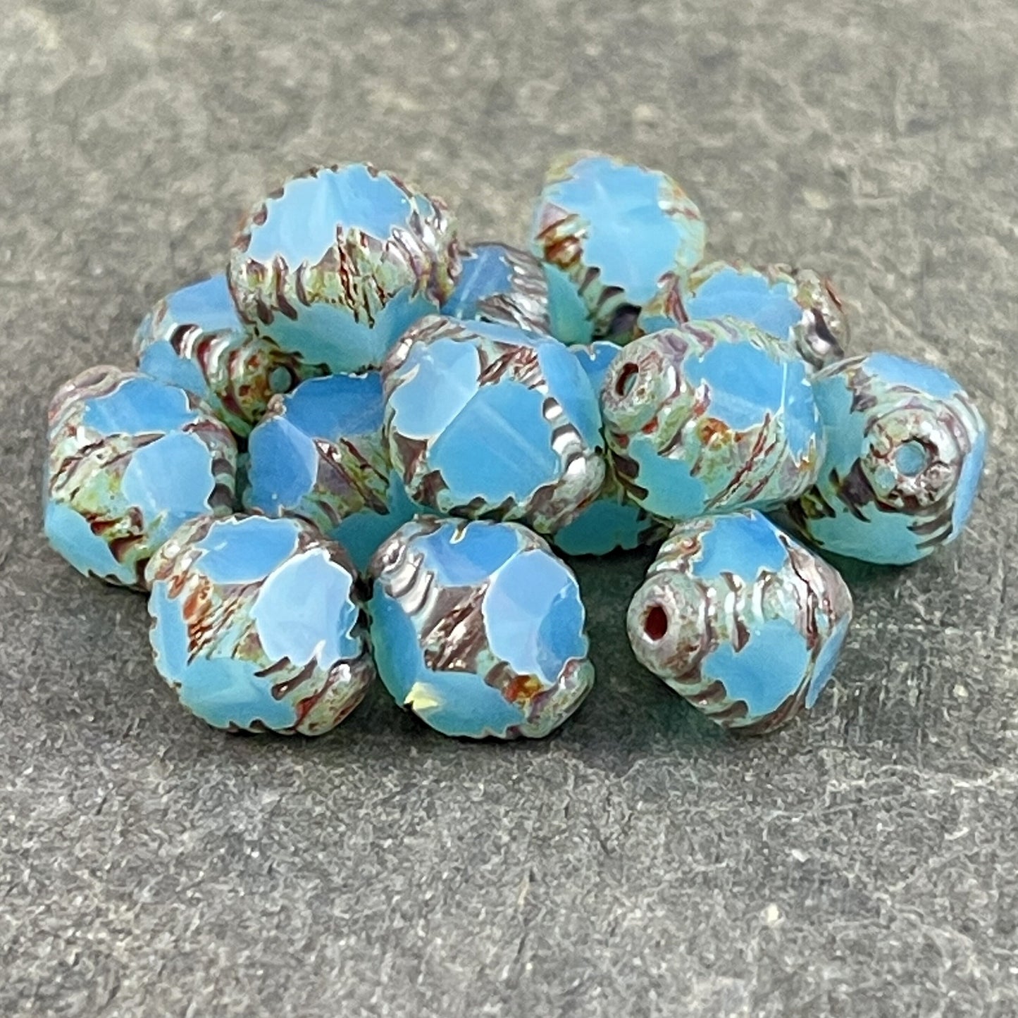 Sky Blue Picasso Beads Turquoise Blue Picasso Beads 10x8mm Bicone Beads Czech Glass Beads - Blue Glass Beads (BIC/N-0448) * Qty. 10