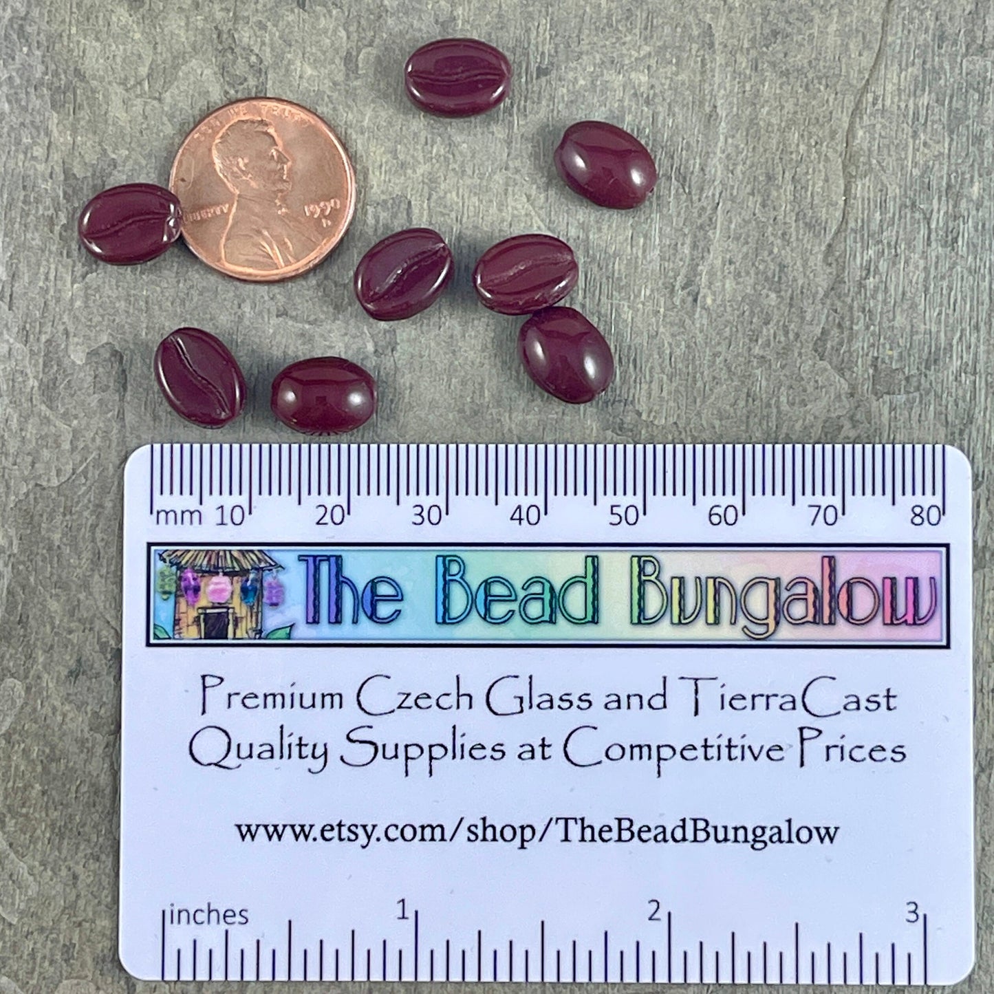 Coffee Bean Czech Glass Beads ~ Chestnut Brown Coffee Beans ~ 11x8mm Glass Coffee Beans (MISC/RJ-4556) - Qty. 12