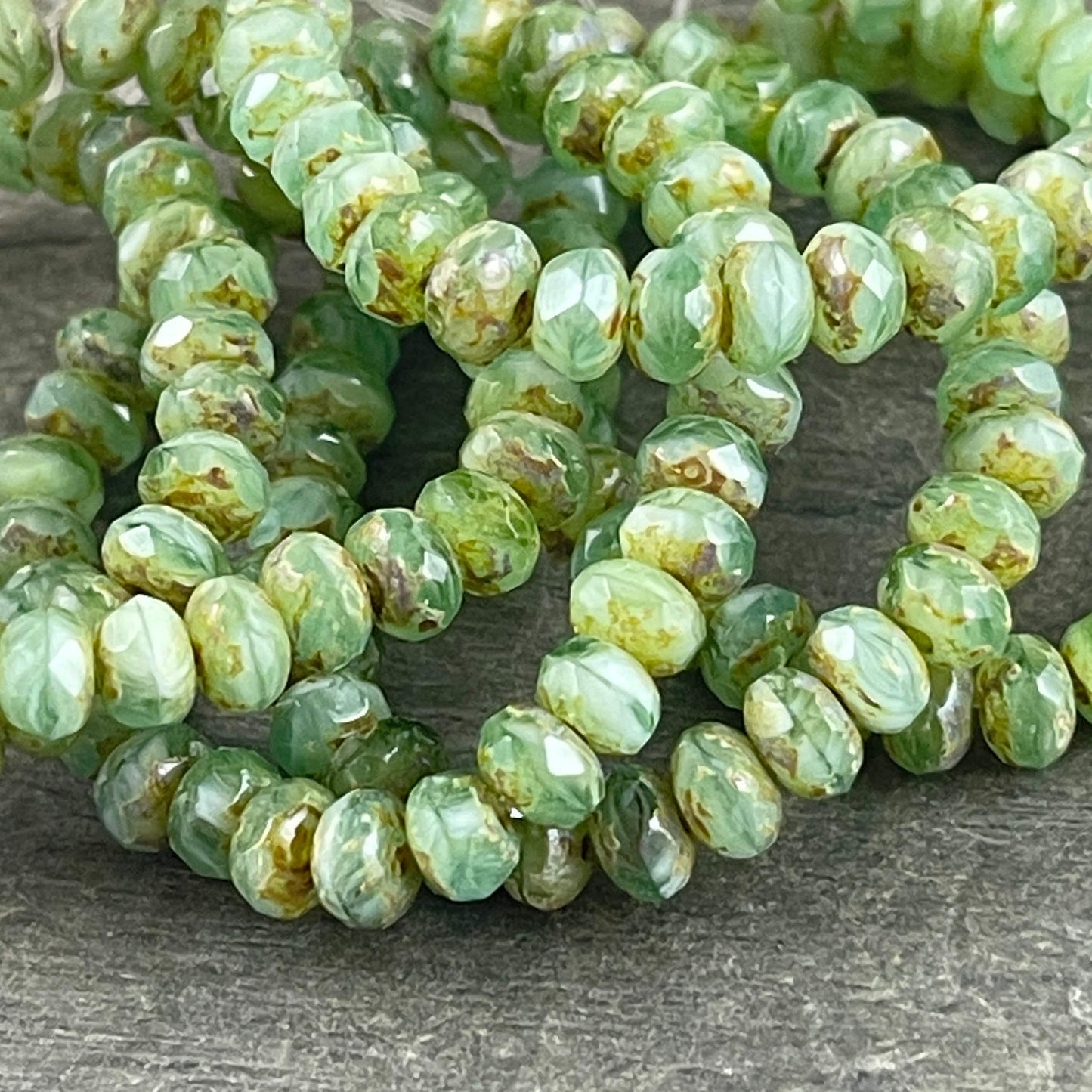 Light Green Beads Green Rondelles Czech Beads 5x3mm Rondelle Czech Glass Beads Green Peruvian Opal Mix (R5/RJ-2146) * Qty 30