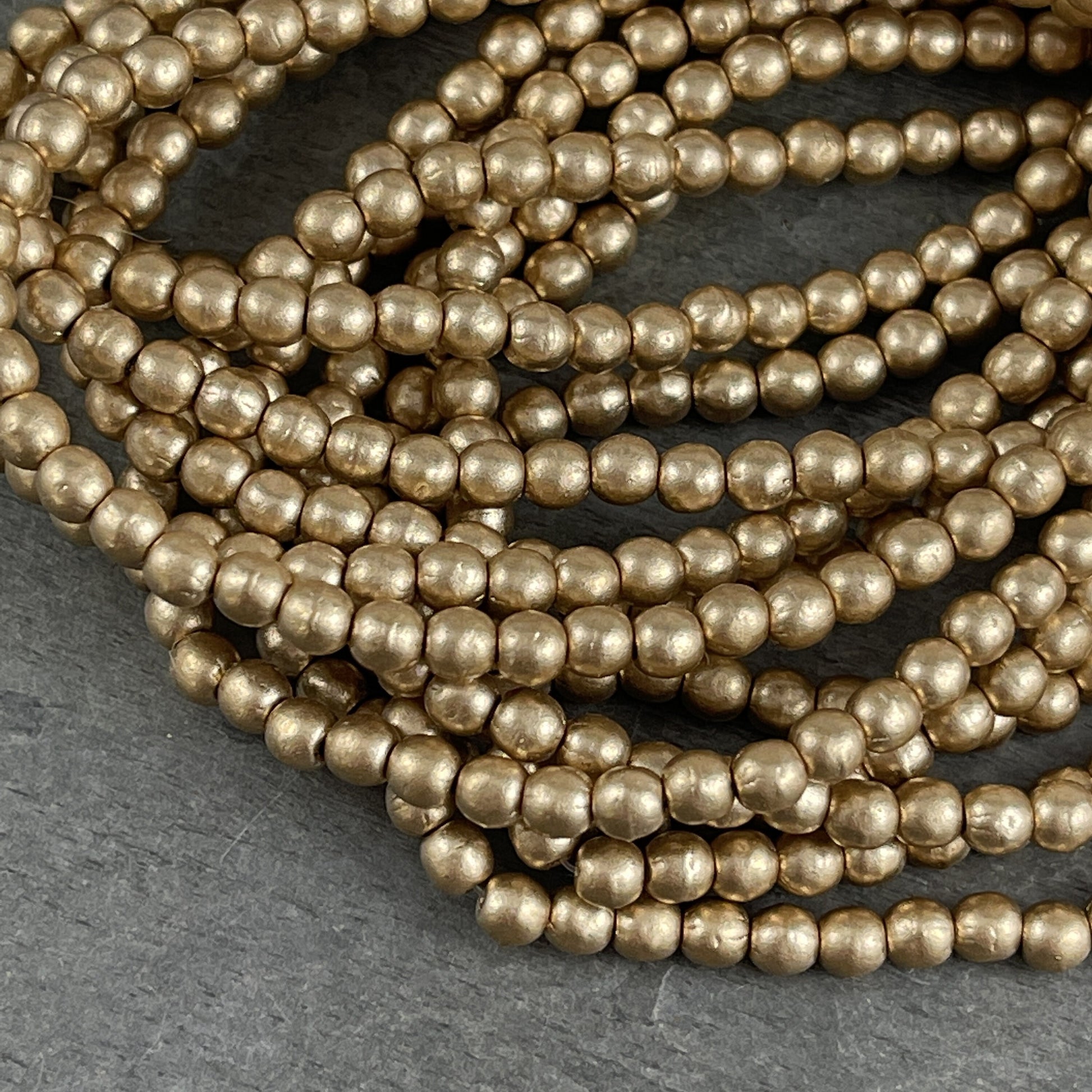 Matte Metallic Gold Glass Bead Czech Glass Beads Small Gold Glass Beads Czech Beads 4mm Round Beads 4mm Druk (D4/N-001) - Qty. 50