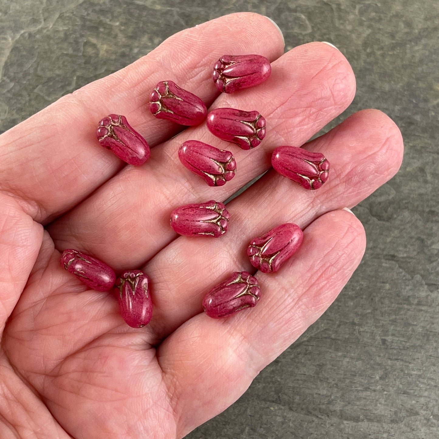 Fuchsia Flower, Czech Glass Beads, 12x8mm Lily Bud Flower, Milky Fuchsia Pink Flower Bead (LBud3) Czech Glass Flower * Qty. 12