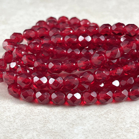 Ruby Red Beads 6mm Red Czech Beads 6mm Czech Glass Beads 6mm Faceted Round Beads Transparent Ruby Red (FP6/N-138) * Qty. 25