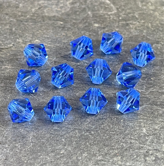 6mm Blue Sapphire Preciosa Crystal Bicone Beads Czech Glass Crystal Sapphire Blue Faceted 6mm Bicone Beads (FMG-7624) * Qty. 24 Beads