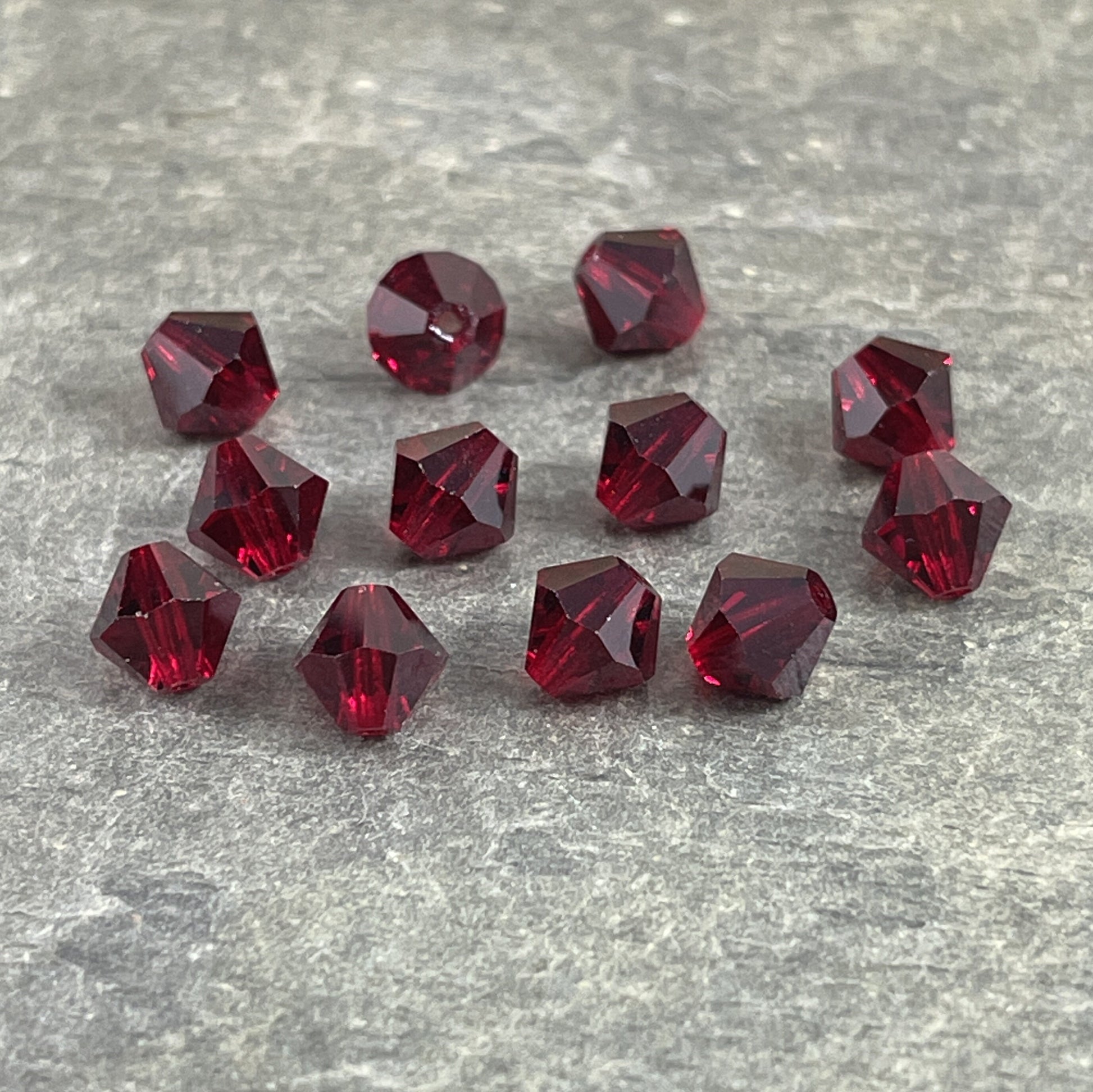 6mm Siam Preciosa Crystal Bicone Beads Czech Glass Crystal Transparent Dark Red Faceted 6mm Bicone Beads (FMG-7627) - Qty. 24 Beads