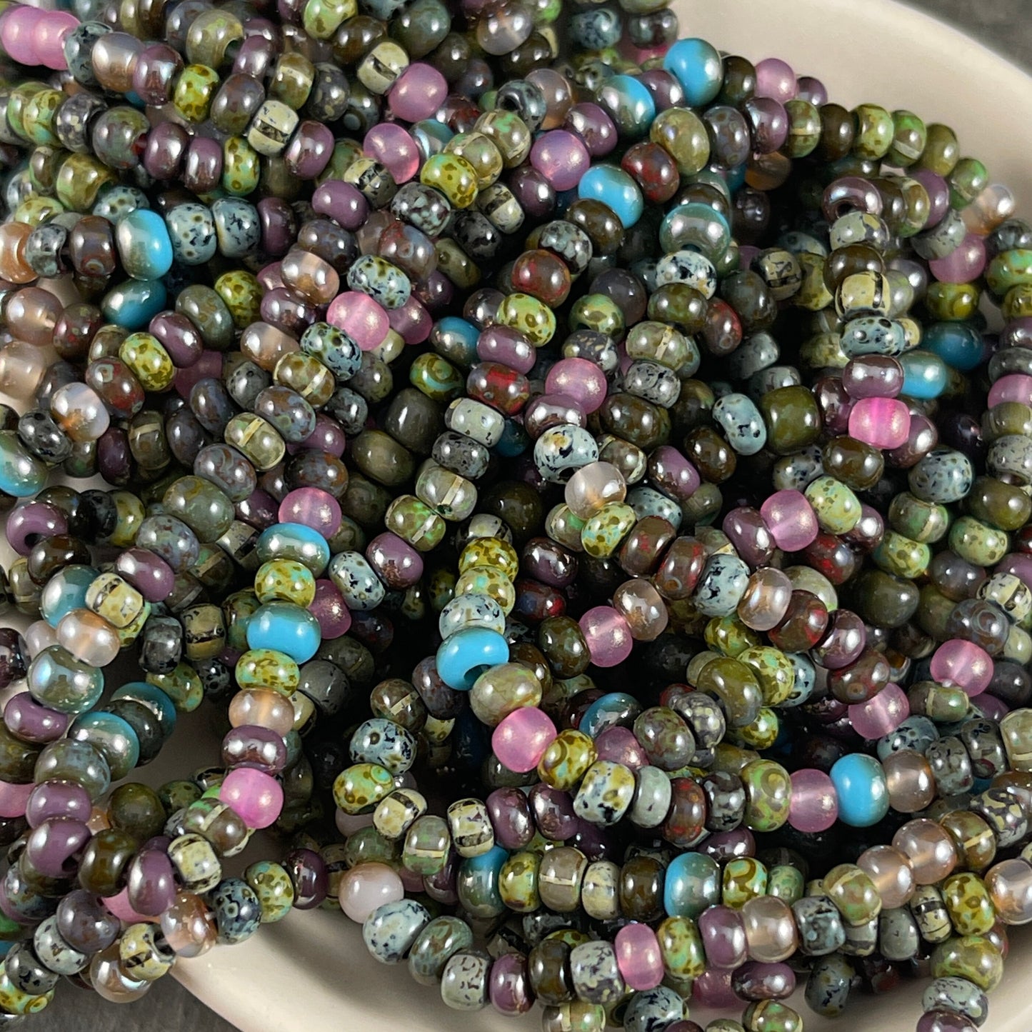 Multi-Color Picasso Seed Beads, Glossy Jupiter Picasso Aged Seed Bead Mix, Colorful Czech Glass Beads (Jupiter-G) * 18" strand