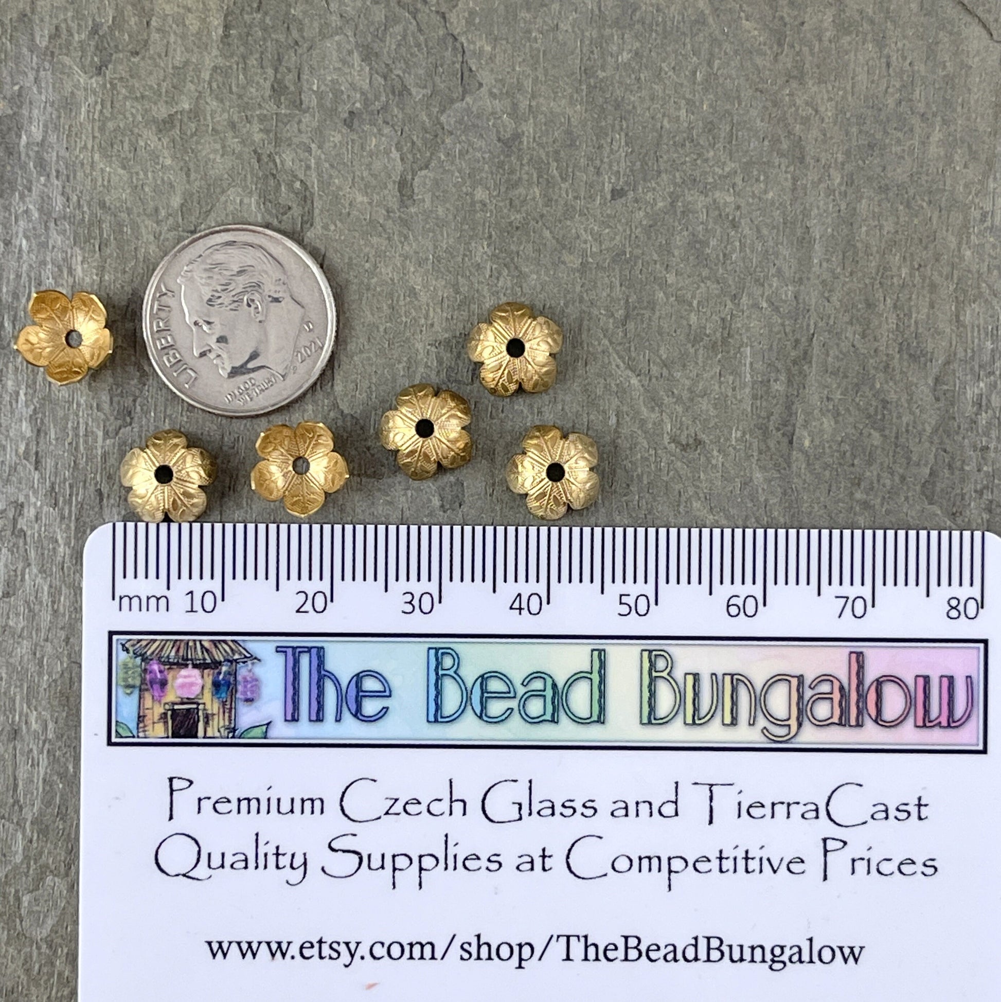 8mm Gold Petal Bead Caps ~ Raw Brass Bright Gold Floral Theme Bead Caps (VJS-R354R) * Qty. 6