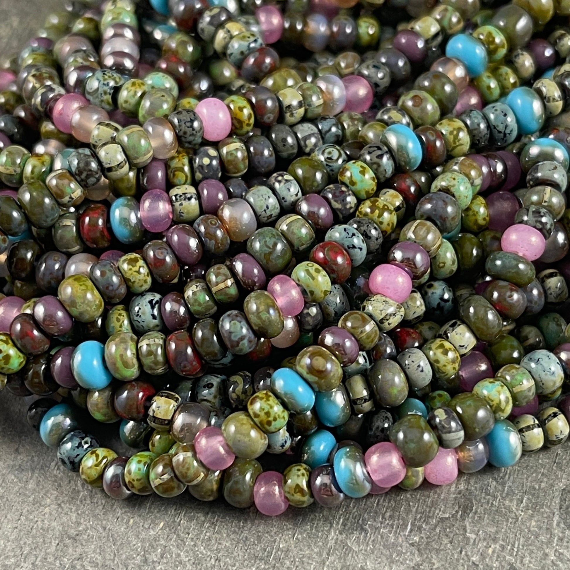 Multi-Color Picasso Seed Beads, Glossy Jupiter Picasso Aged Seed Bead Mix, Colorful Czech Glass Beads (Jupiter-G) * 18" strand