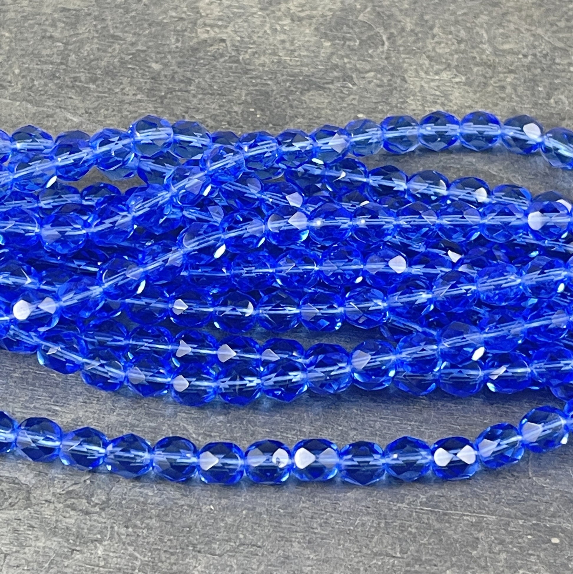 Sapphire Czech Glass Beads 6mm Blue Glass Beads 6mm Faceted Round Beads - Transparent Sapphire Fire Polished Beads (FP6-3005) - Qty 25