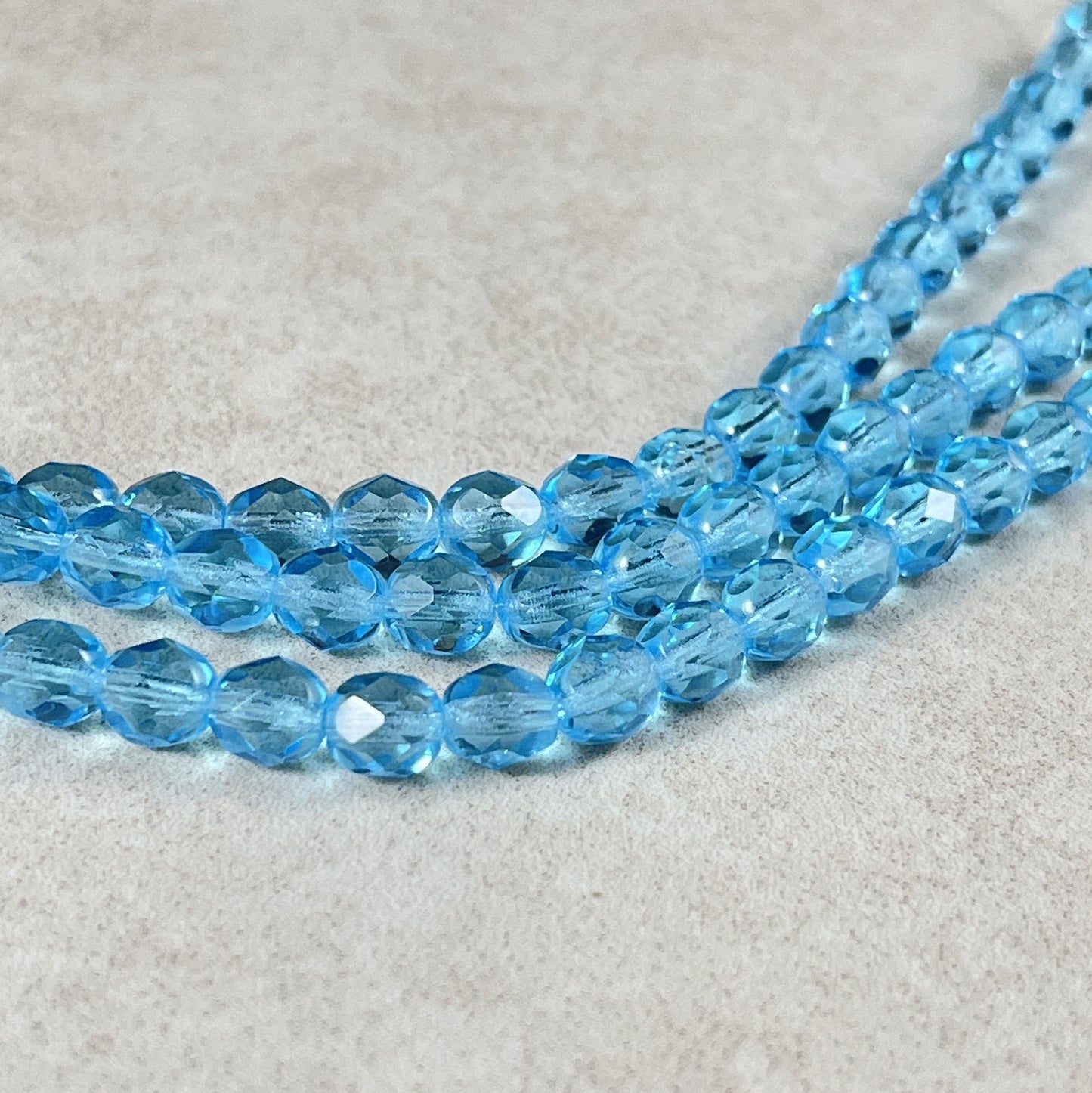 Aquamarine Glass Beads Transparent Blue Czech Glass Beads 6mm Faceted Round Beads Aqua Blue Beads (FP6-6002) - 7" Strand