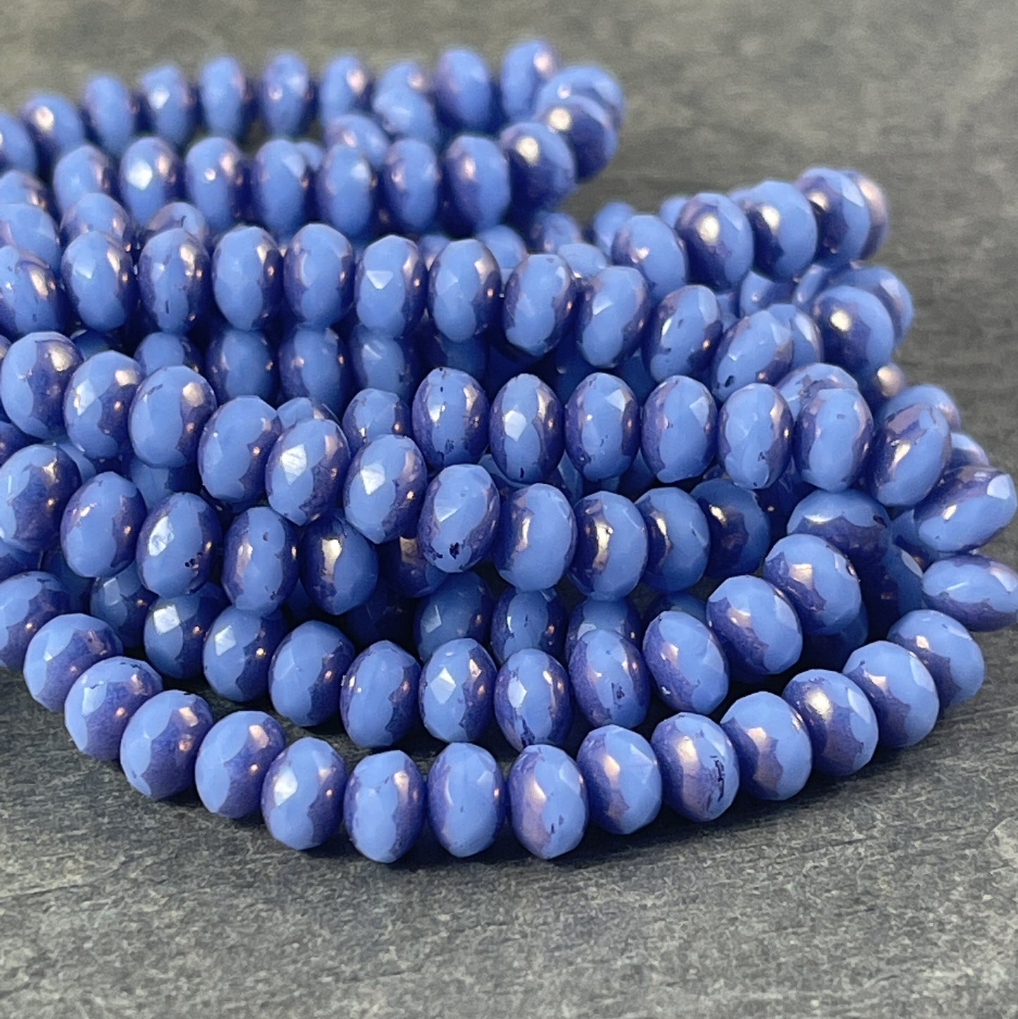 Cornflower Blue Faceted Czech Glass Beads 5x3mm Rondelle Cornflower Silk Blue and Metallic Purple Picasso (R5/N-1126) * Qty. 30