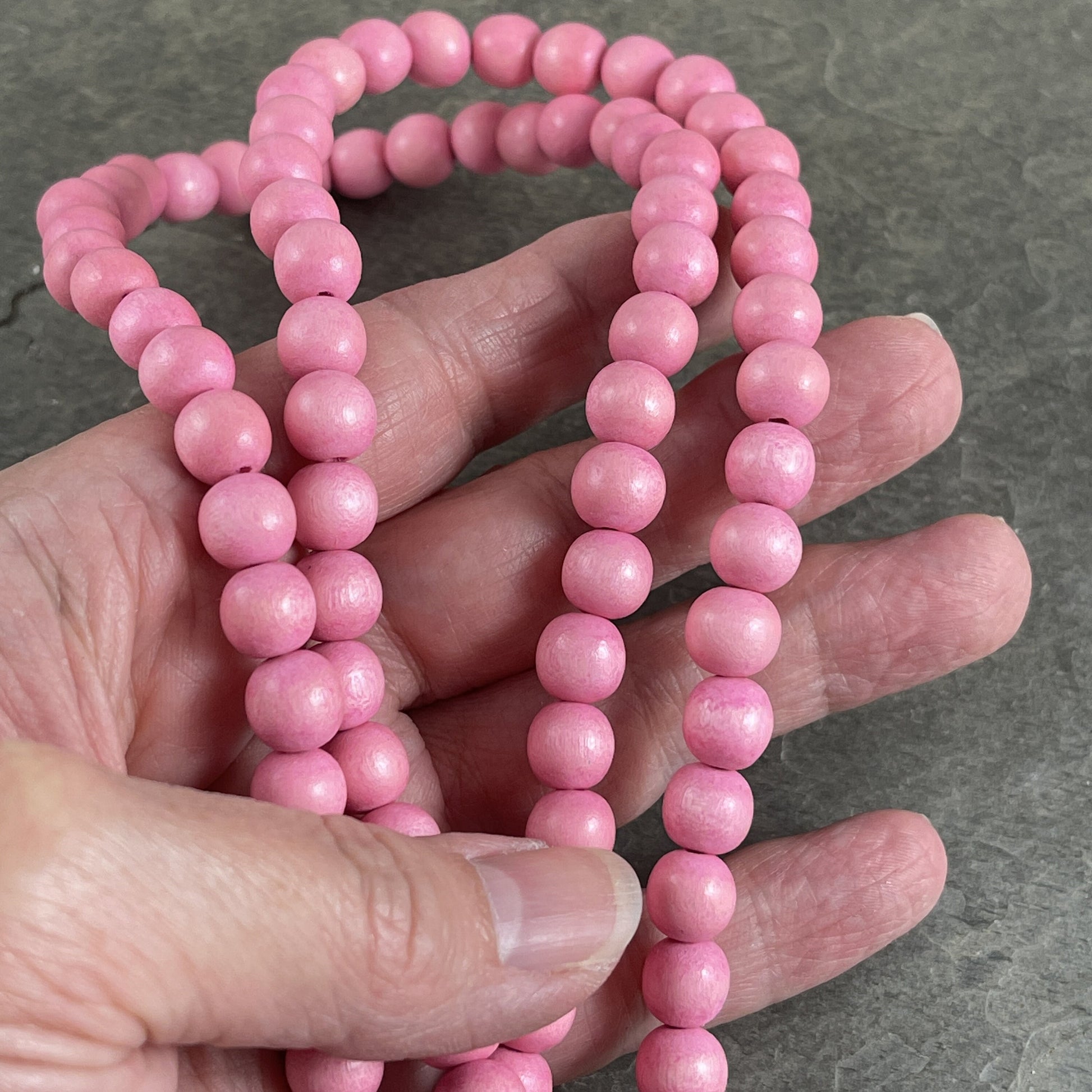 8mm Round Wooden Beads Pink Wooden Beads Lightweight Wooden Beads Mala Beads Baby Pink Round Beads (9461) - 16" Strand