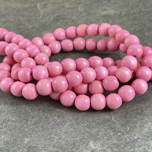 8mm Round Wooden Beads Pink Wooden Beads Lightweight Wooden Beads Mala Beads Baby Pink Round Beads (9461) - 16" Strand