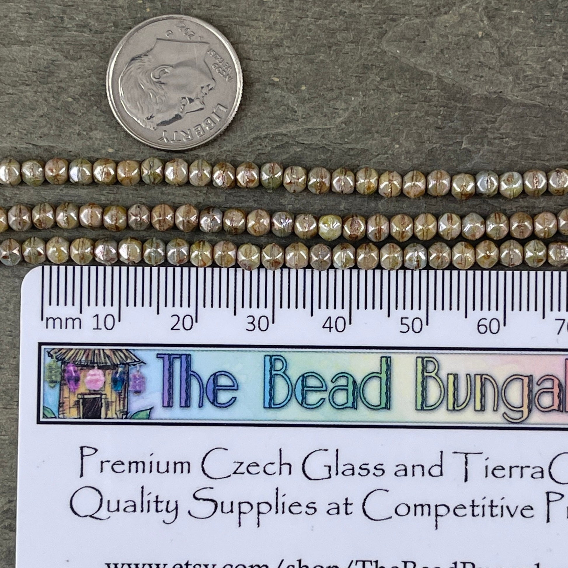 Czech Glass Beads - Green Picasso Beads Sage Green Czech Beads 3mm English Cut - Luster Opaque Green Cube Beads (EC/SM-P65431) * Qty. 50