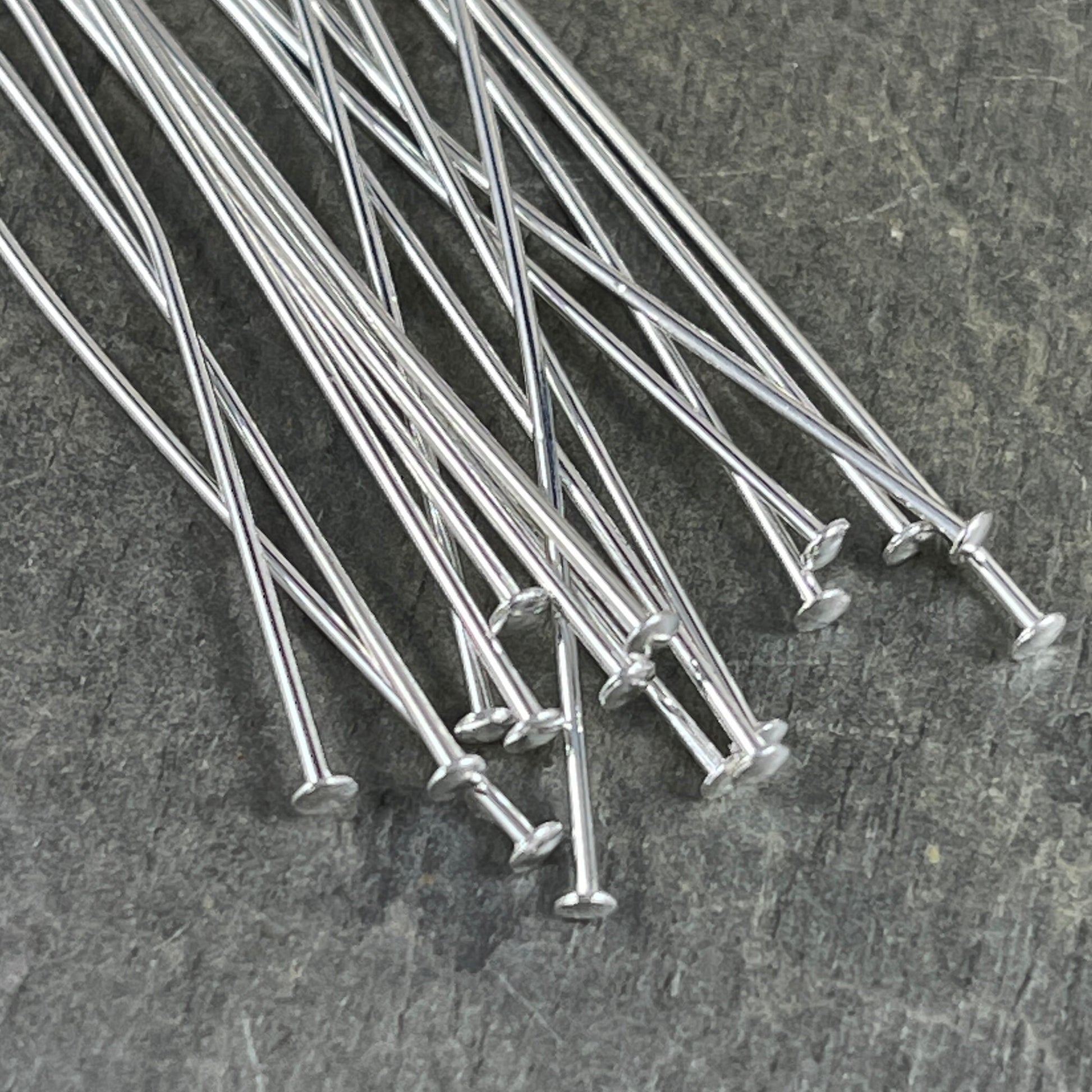 Silver Headpins 2" Silver Head Pins 21 Gauge Flat Head Flat Headpins Silver Plated Brass Head Pins (5408) *