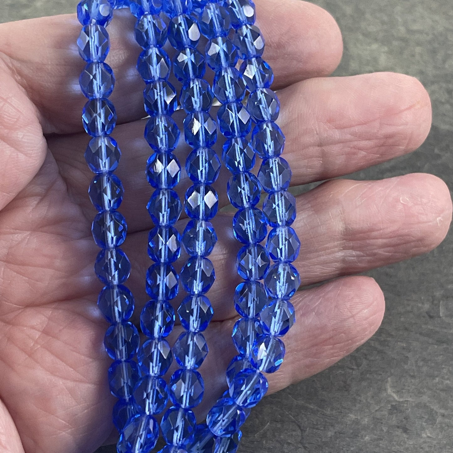 Sapphire Czech Glass Beads 6mm Blue Glass Beads 6mm Faceted Round Beads - Transparent Sapphire Fire Polished Beads (FP6-3005) - Qty 25